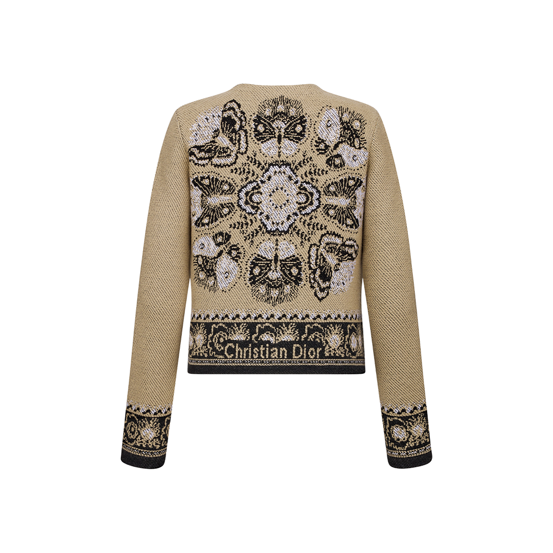 (W) Dior Cardigan Beige Black Virgin Wool Cotton Jacquard Butterfly Bandana Motif 상세 이미지 2