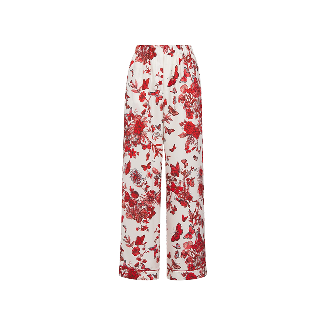 (W) Dior Pants White Red Silk Twill Le Coeurs Papillons Motif 상세 이미지 1