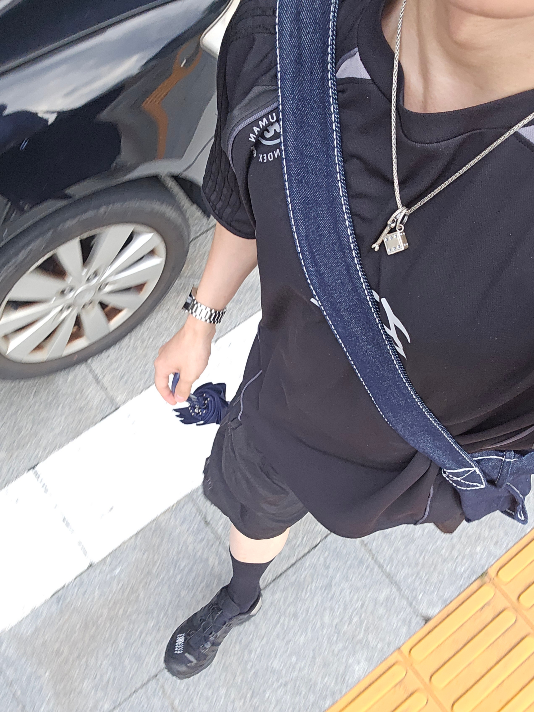 Polyteru Human Index Index 1/2 Nylon Track Pants Black+Purple, Polyteru Human Index Index 1/2 Jersey T-Shirt Black/Charcoal 착용 스타일