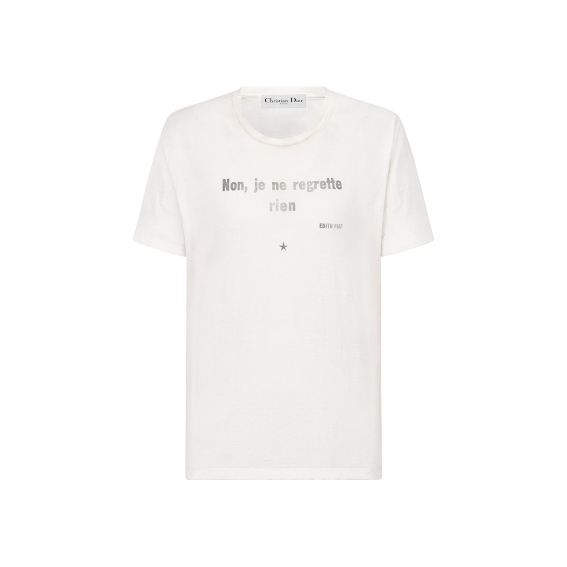 (W) Dior Non Je Ne Regrette Rien' T-Shirt White Technical Jersey Crinkled Effect 상세 이미지 1