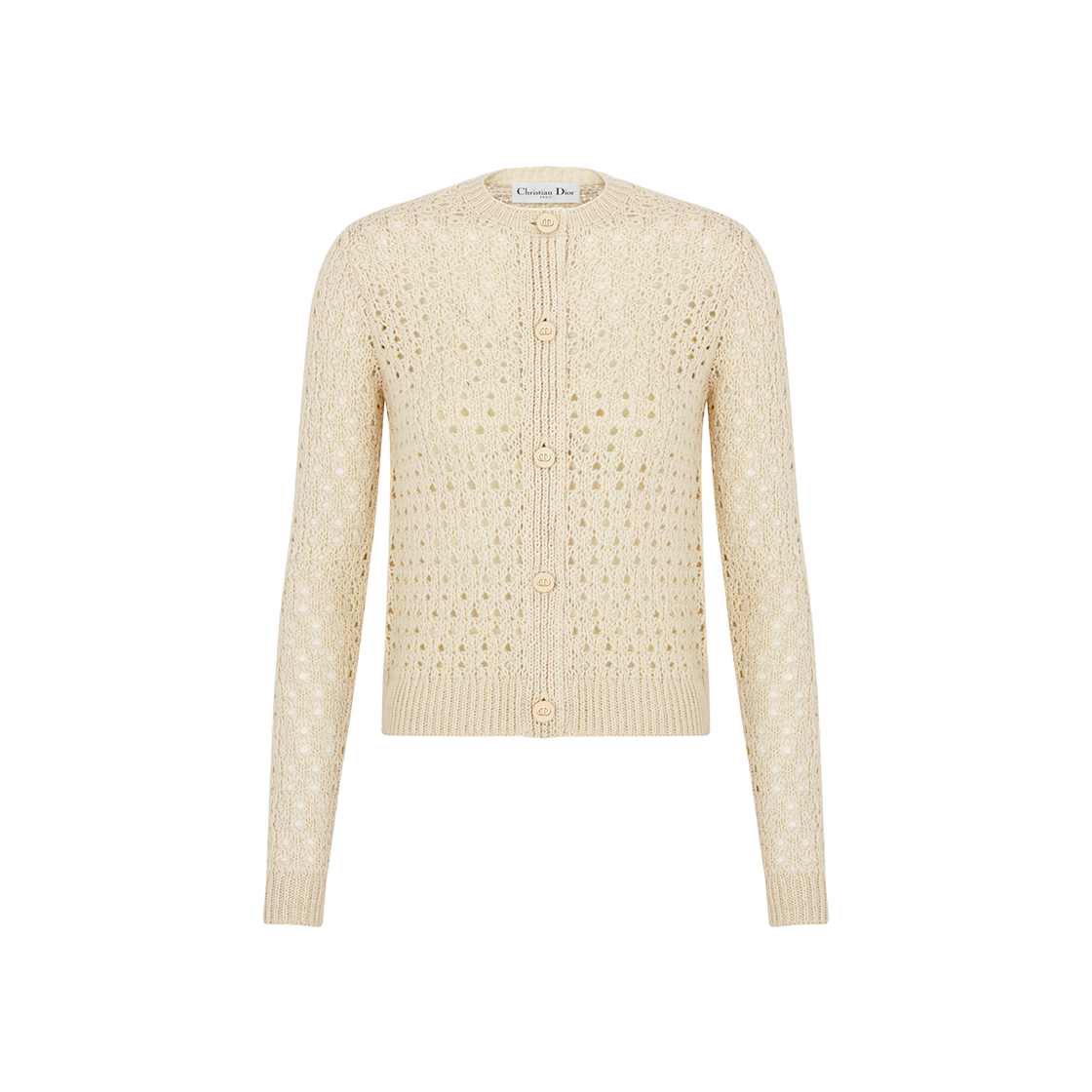 (W) Dior Cannage Cardigan Ecru Alpaca Cashmere Silk Openwork Knit 상세 이미지 1