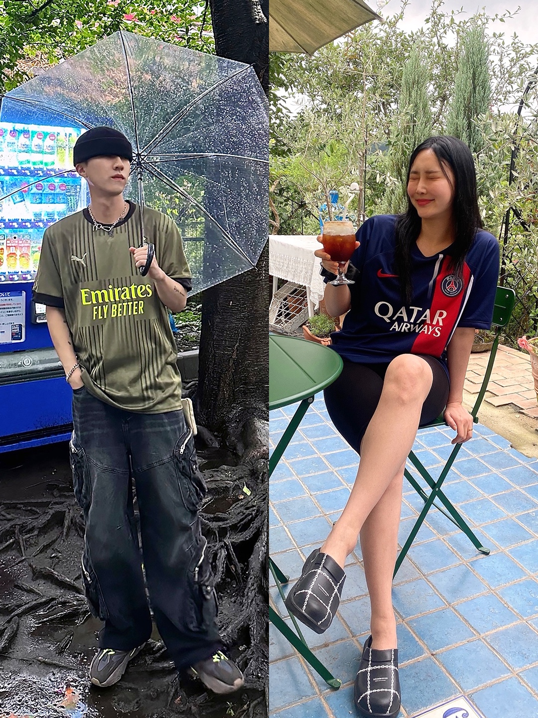Puma AC Milan 2022/23 3rd Jersey Replica Dark Green Moss (Non Marking Ver.), Nike Paris Saint-Germain 2023/24 Dri-Fit Stadium Home Jersey Midnight Navy (Non Marking Ver.) 착용 스타일 - 2