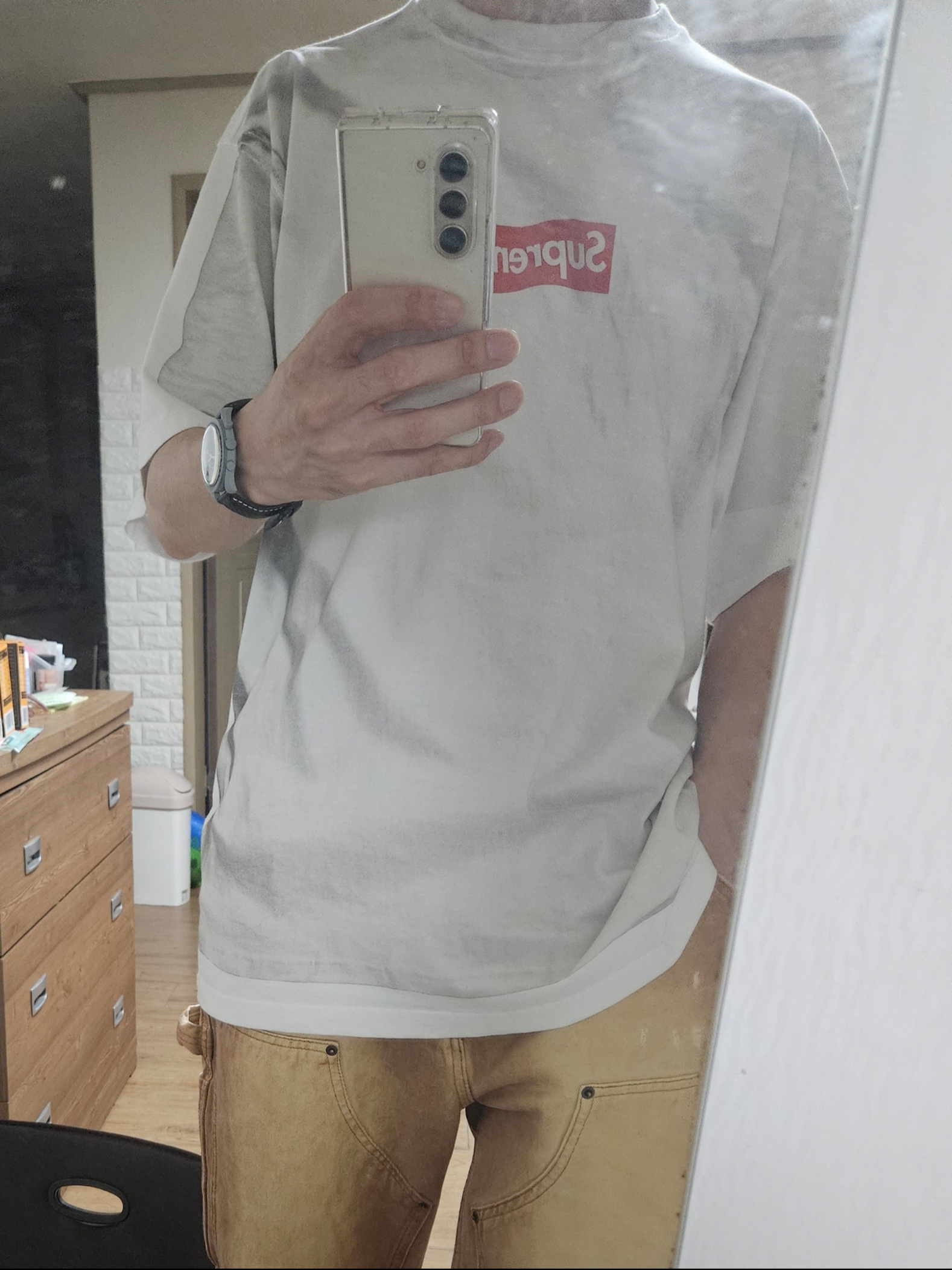 Supreme x MM6 Maison Margiela Box Logo T-Shirt White - 24SS 착용 스타일