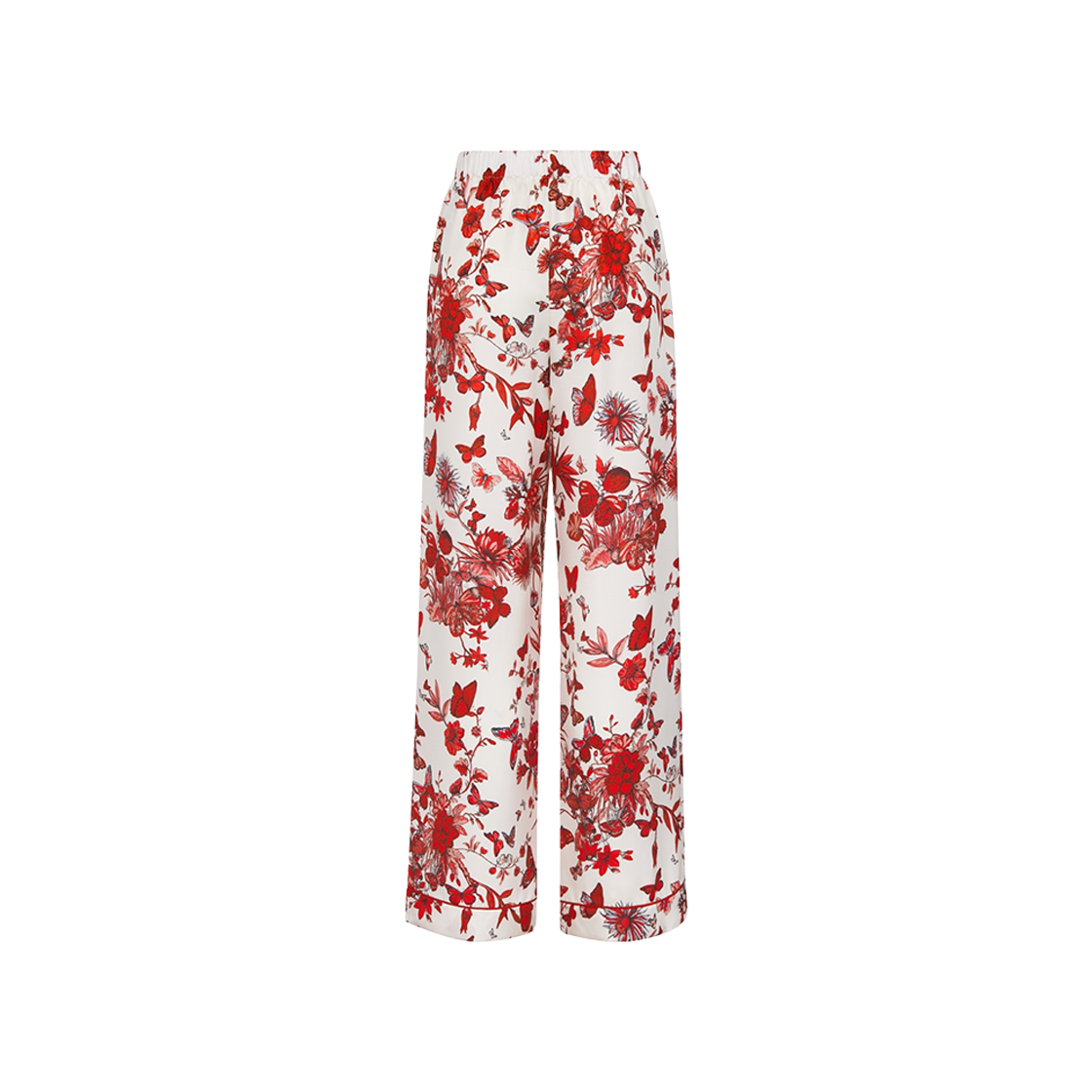 (W) Dior Pants White Red Silk Twill Le Coeurs Papillons Motif 상세 이미지 2