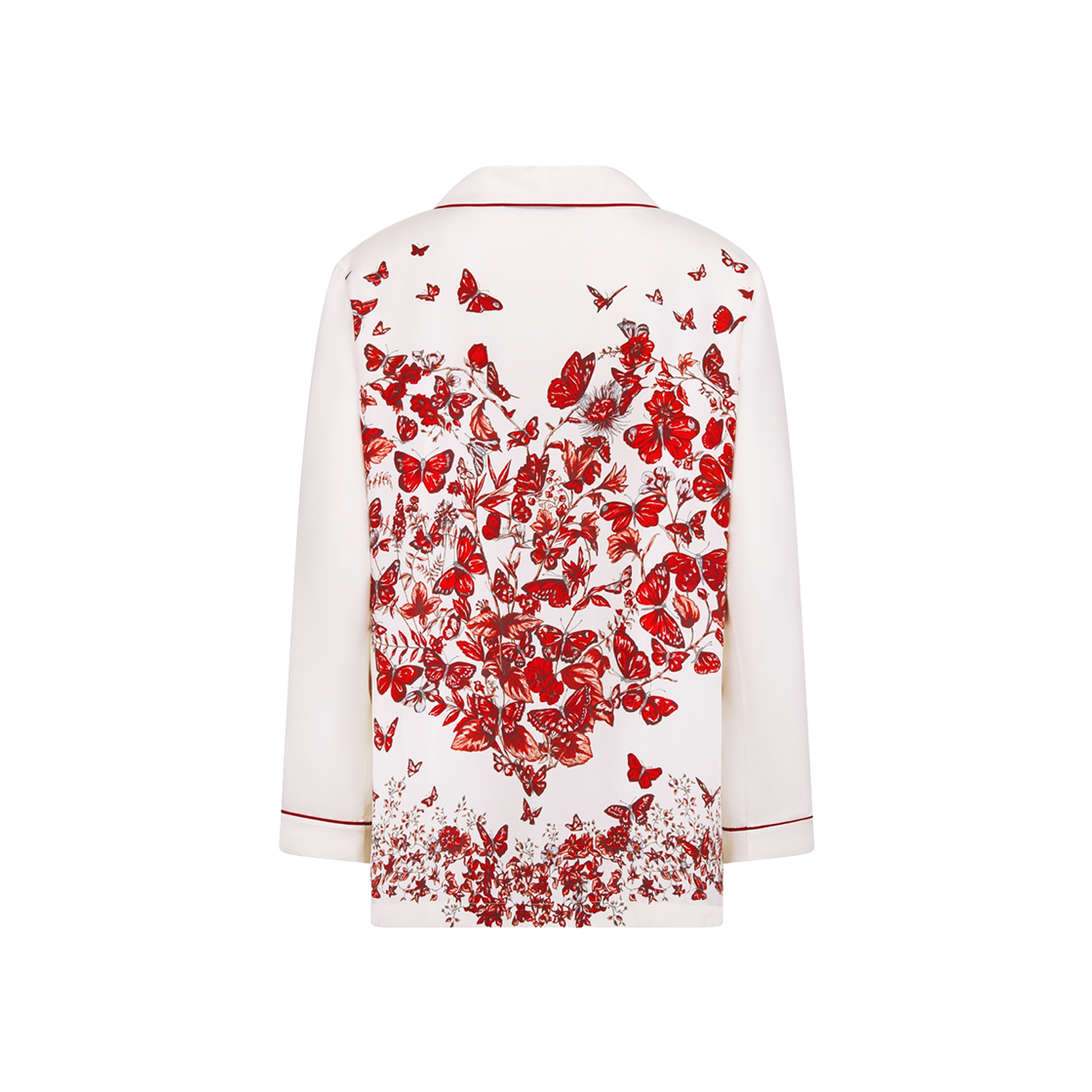 (W) Dior Shirt White Red Silk Twill Le Coeurs Papillons Motif 상세 이미지 2