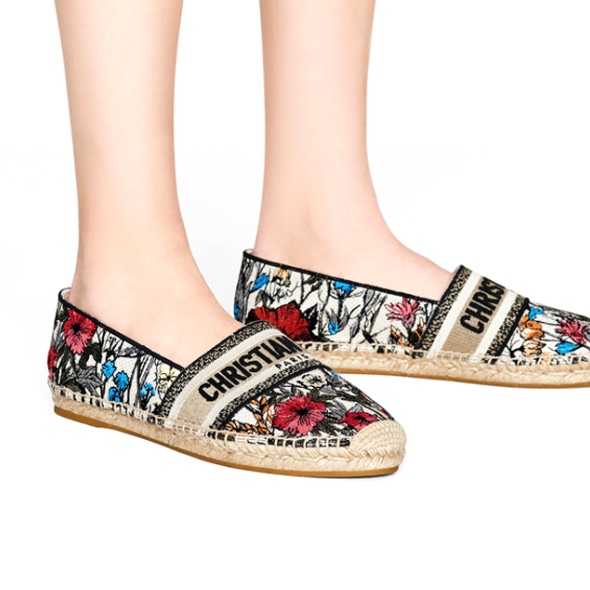(W) Dior Granville Espadrilles Mile Fleurs Embroidered Cotton Multicolor 착용 스타일 - 2