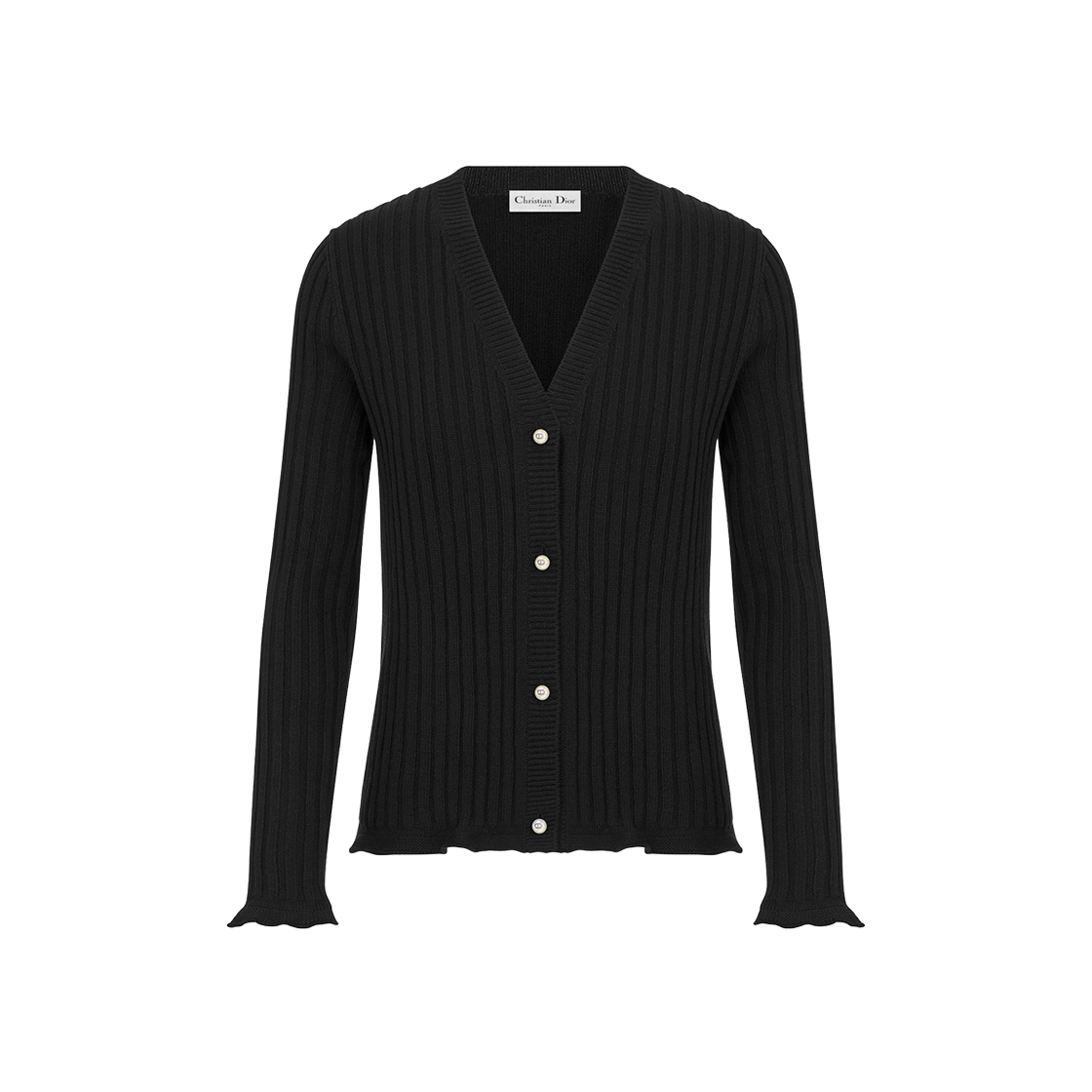 (W) Dior Cardigan Black Cashmere Ribbed Knit 상세 이미지 1