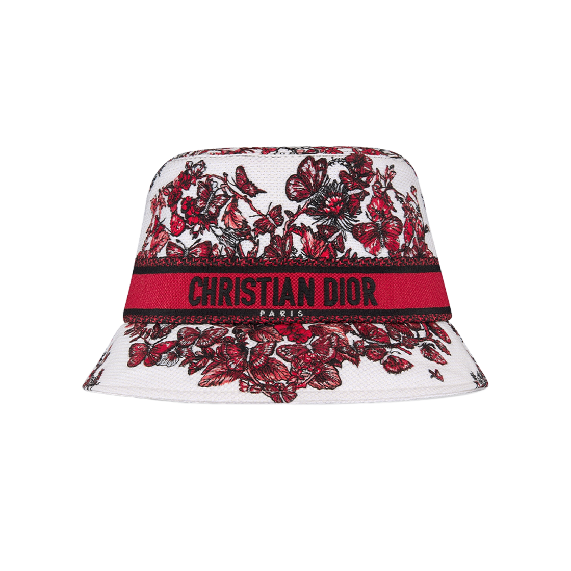 (W) Dior D-Bobby Le Cœur Des Papillons Small Brim Bucket Hat White Red 상세 이미지 2