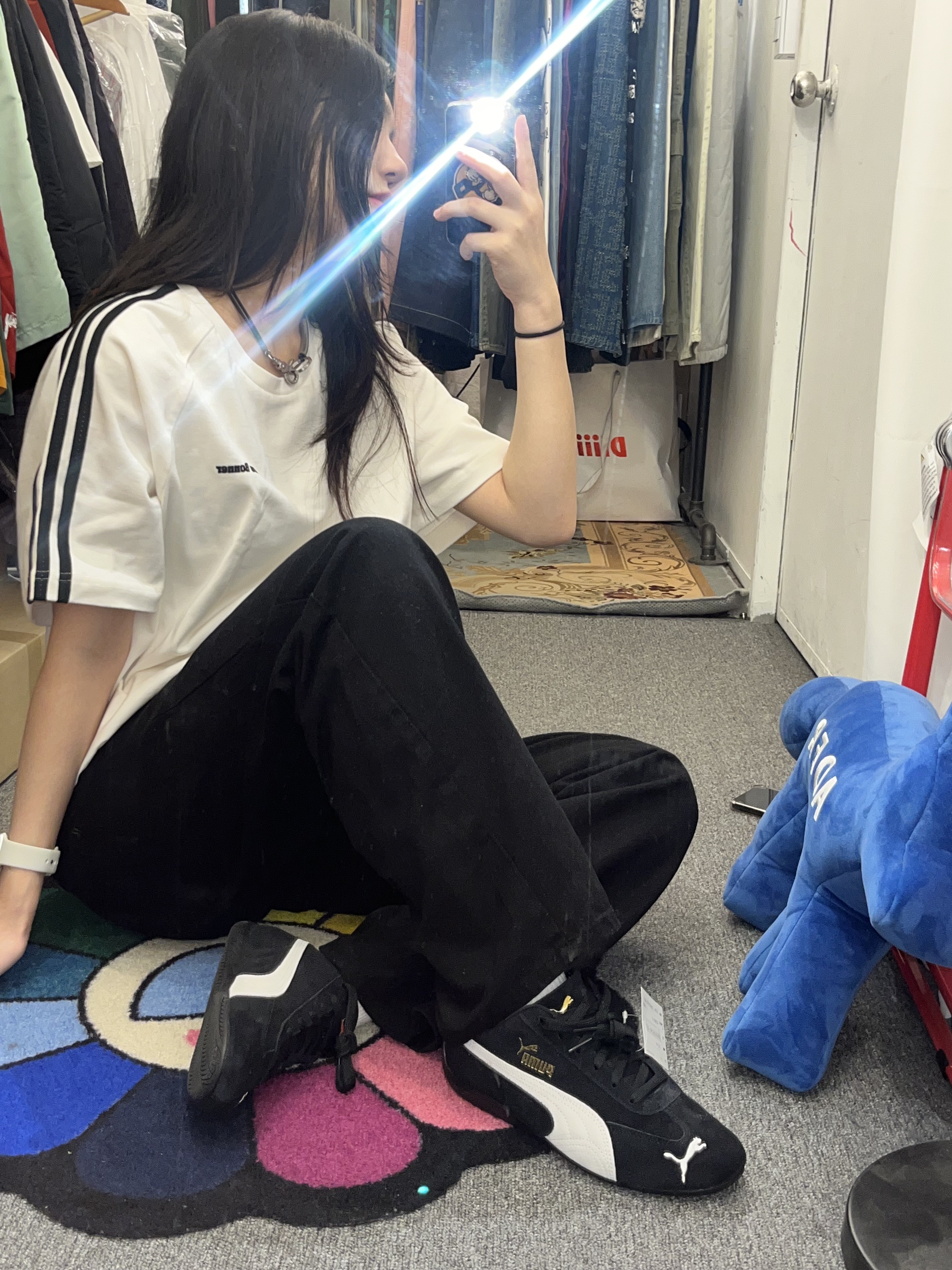 (W) Puma Speedcat OG Black White, Adidas x Wales Bonner Statement Graphic T-Shirt Chalk White - US Sizing 착용 스타일 - 1