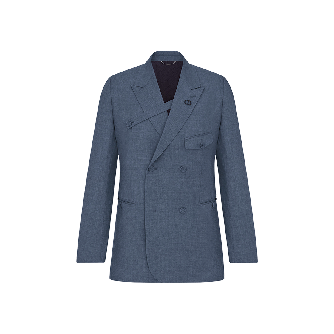 Dior Double-Breasted Jacket With Button Placket Blue Gray Textured Super 100s Wool 상세 이미지 1