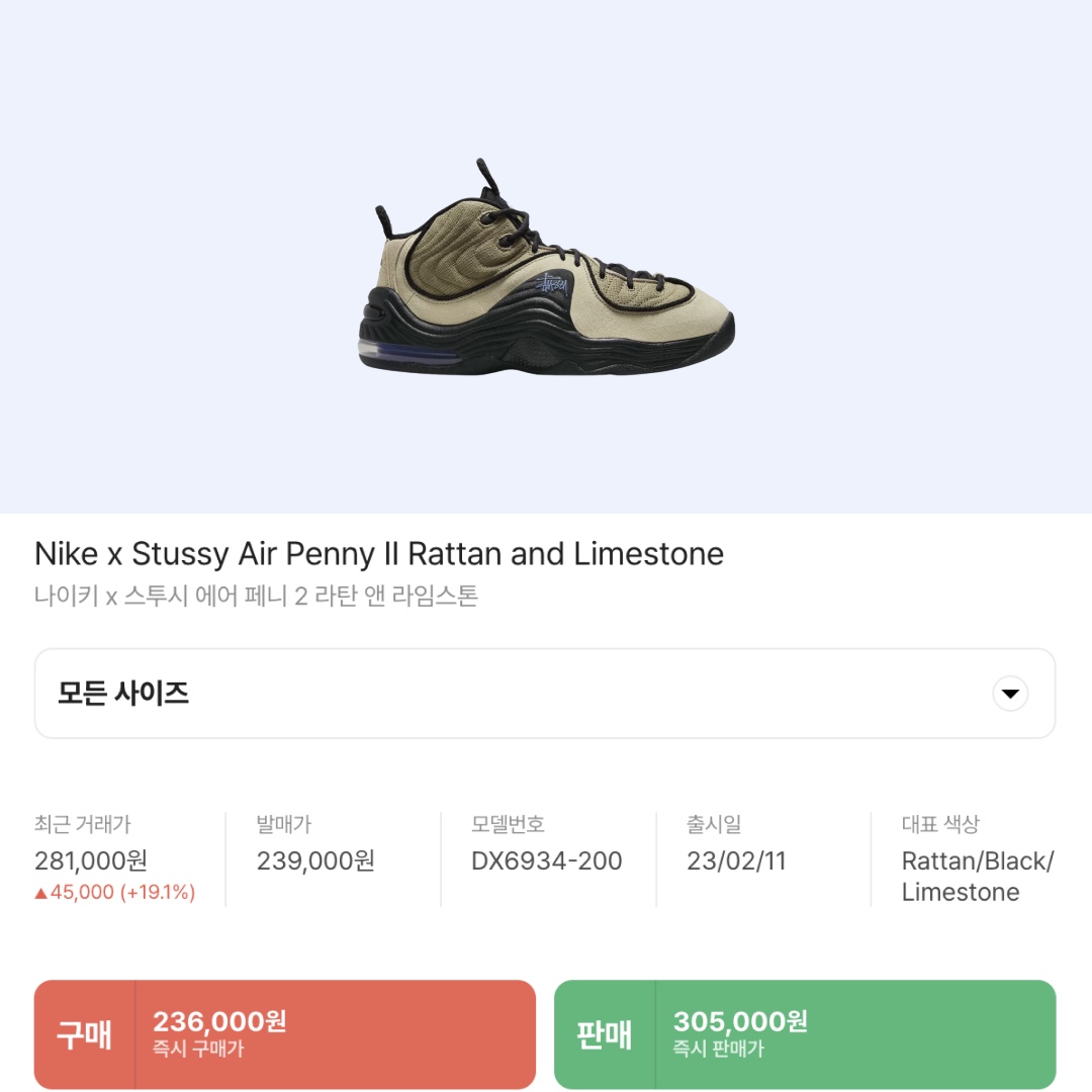 Nike x Stussy Air Penny II Rattan and Limestone 착용 스타일 - 2