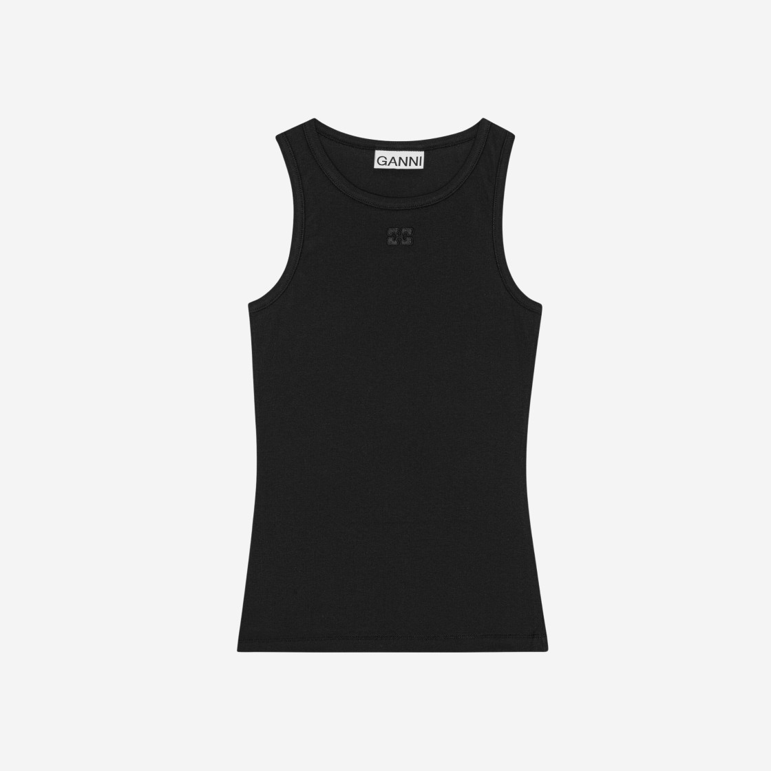 (W) Ganni Soft Cotton Rib Tank Top Black 상세 이미지 1