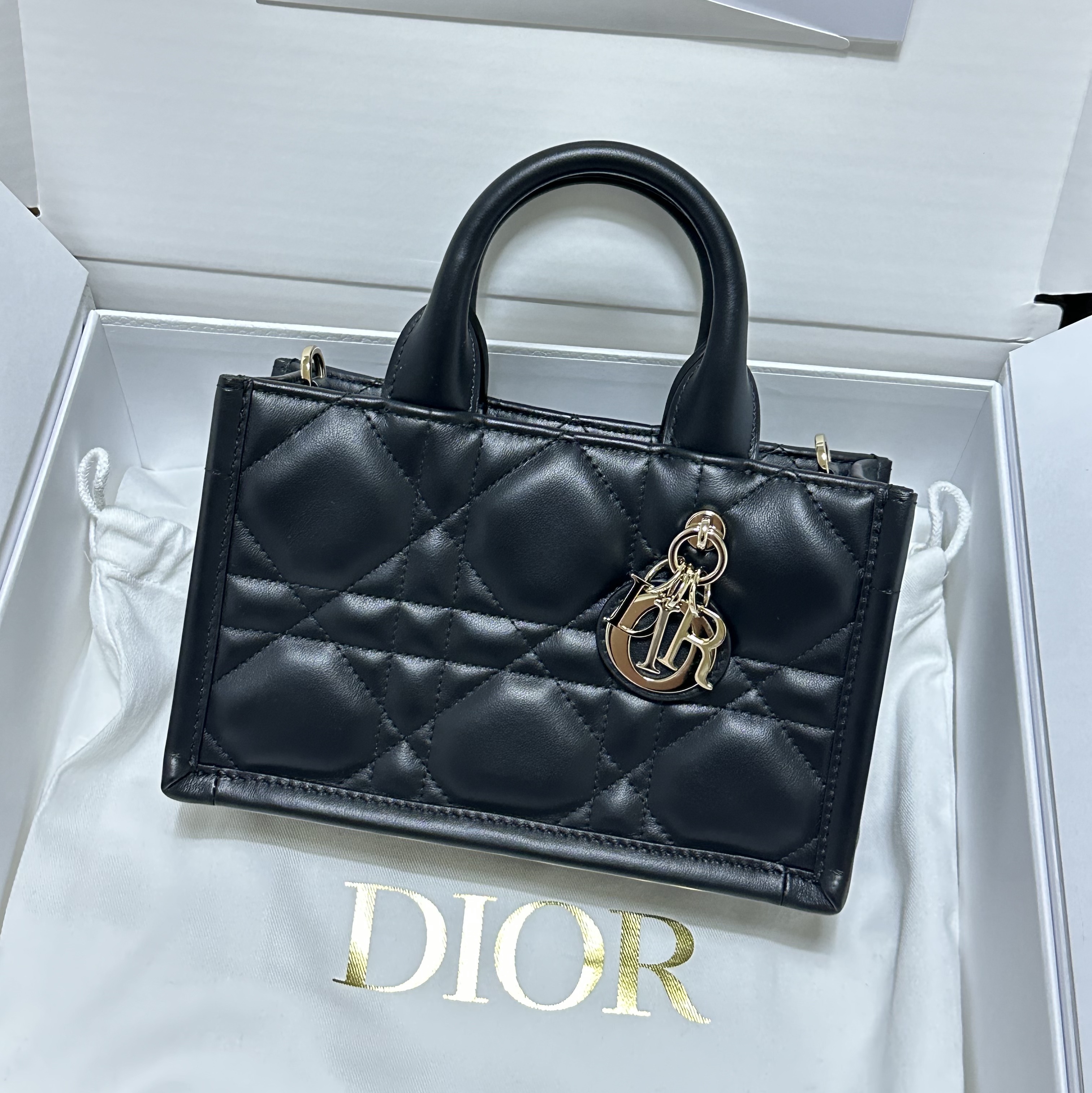 Dior Mini Book Tote with Strap Macrocannage Calfskin Black 착용 스타일