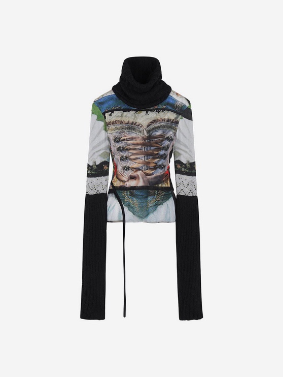 Ottolinger Women Mesh Longsleeve Turtleneck Dirndl Print - 24FW 착용 스타일 - 3