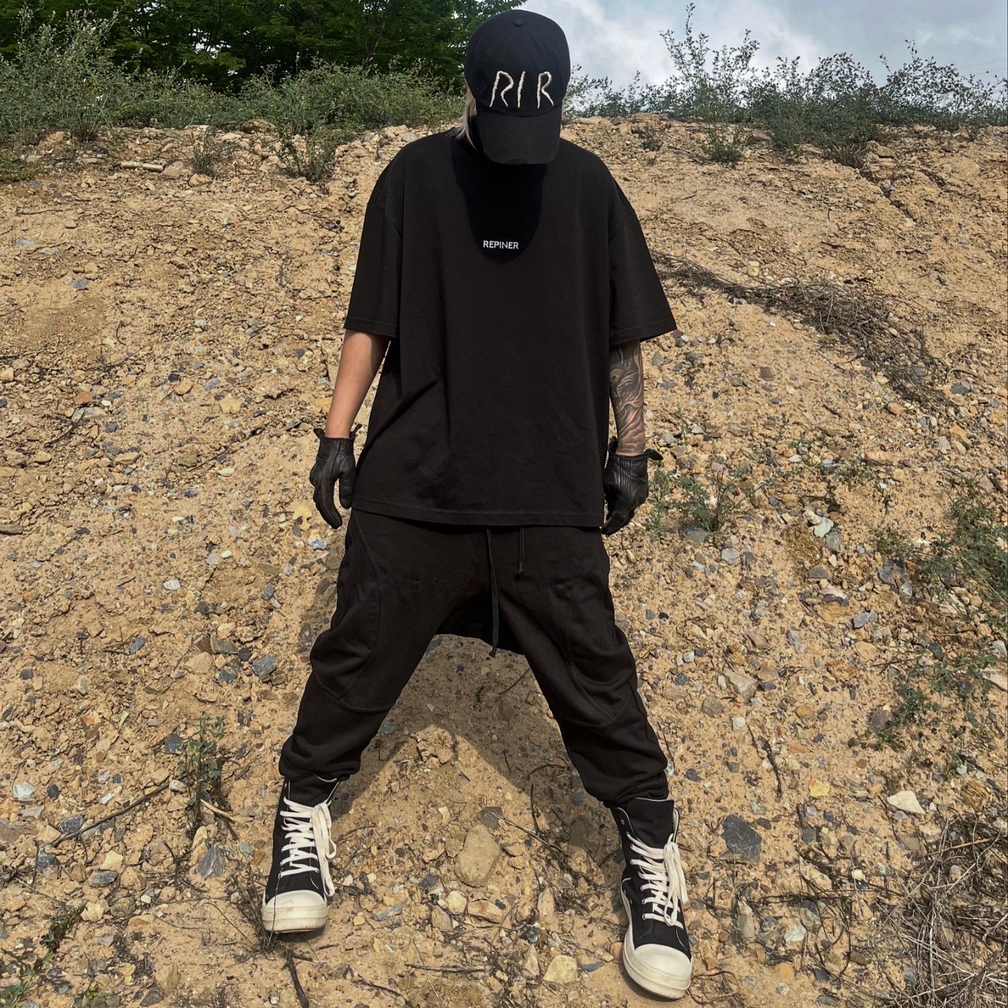 Rick Owens Drkshdw Calf Leather Penta Sneakers Black Milk White 착용 스타일 - 4