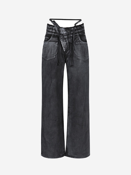Ottolinger Women Double Fold Pants Black White Paint 착용 스타일 - 5