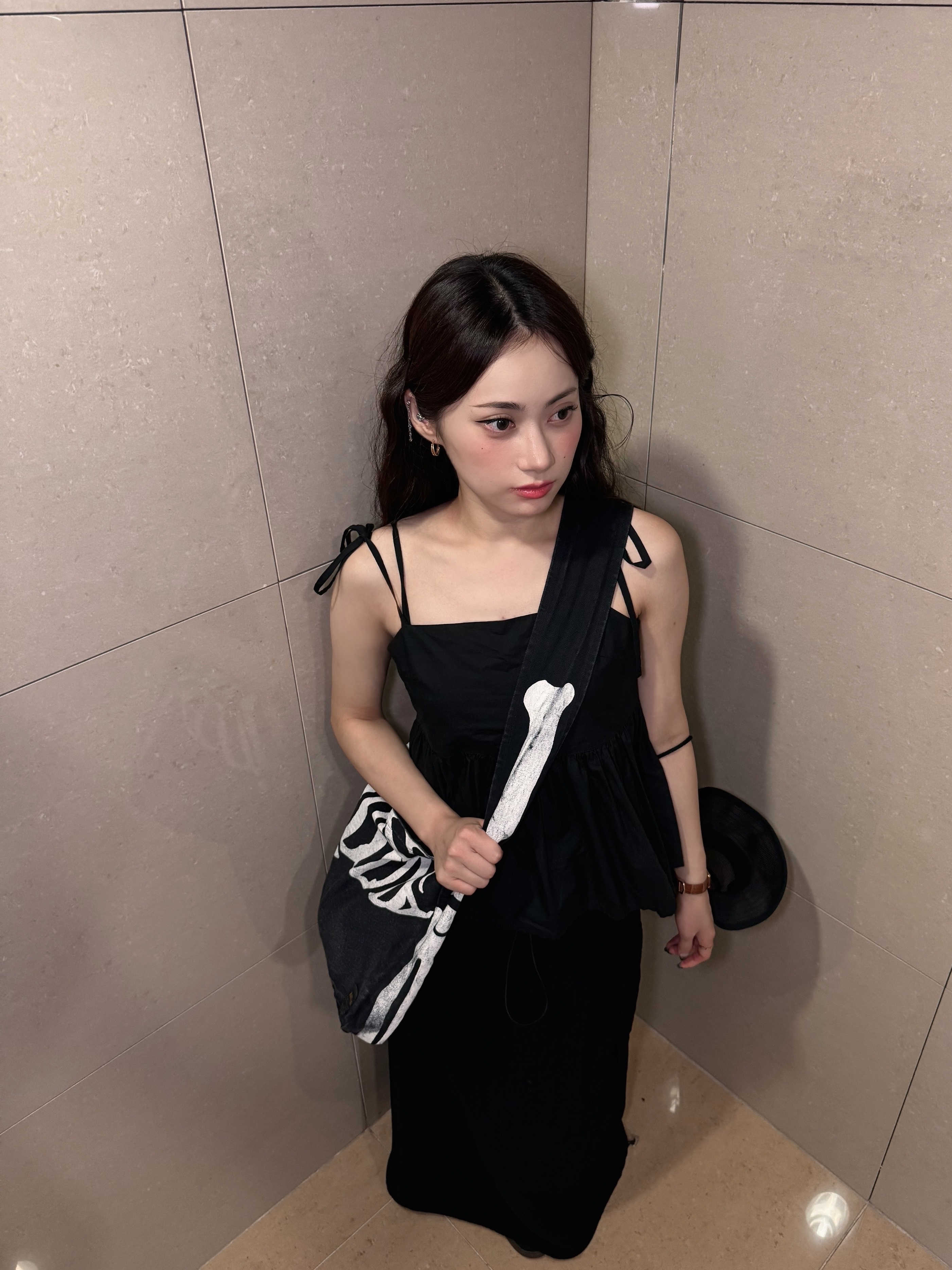 Kapital 14 oz. Denim Bone Print Book Bag Black 착용 스타일