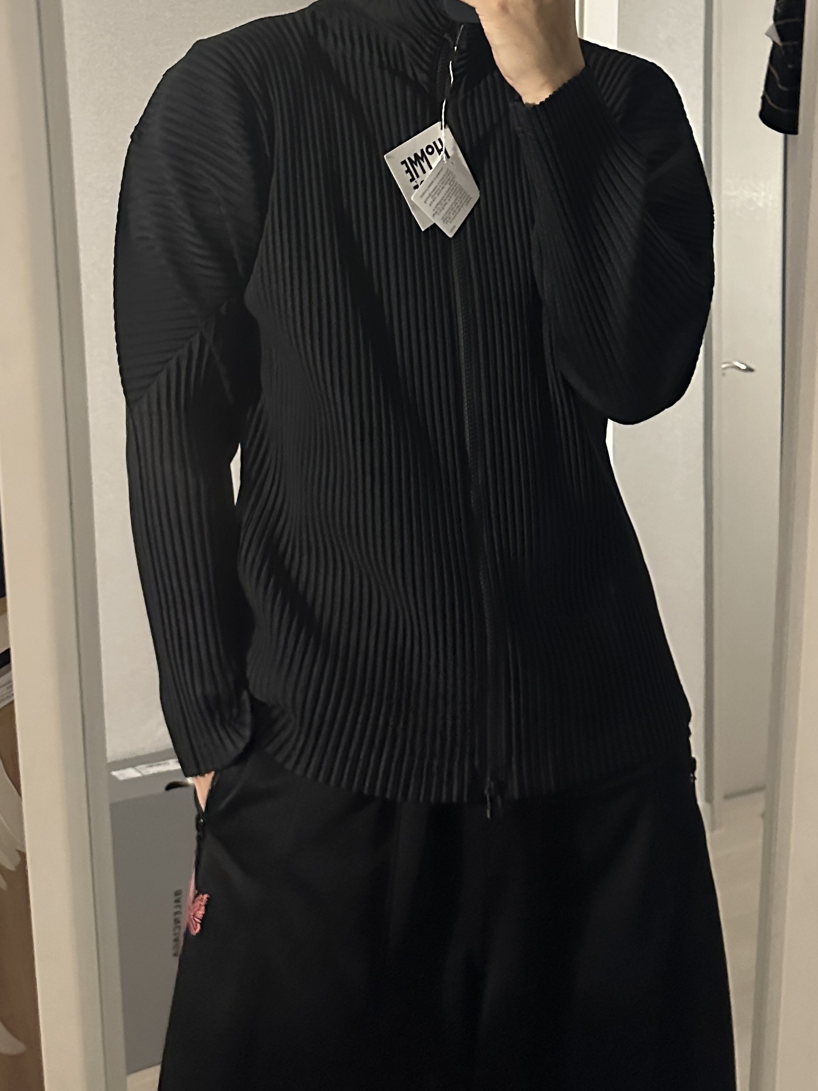 Homme Plisse Issey Miyake Basics Zip Up Jacket Black 착용 스타일 - 1