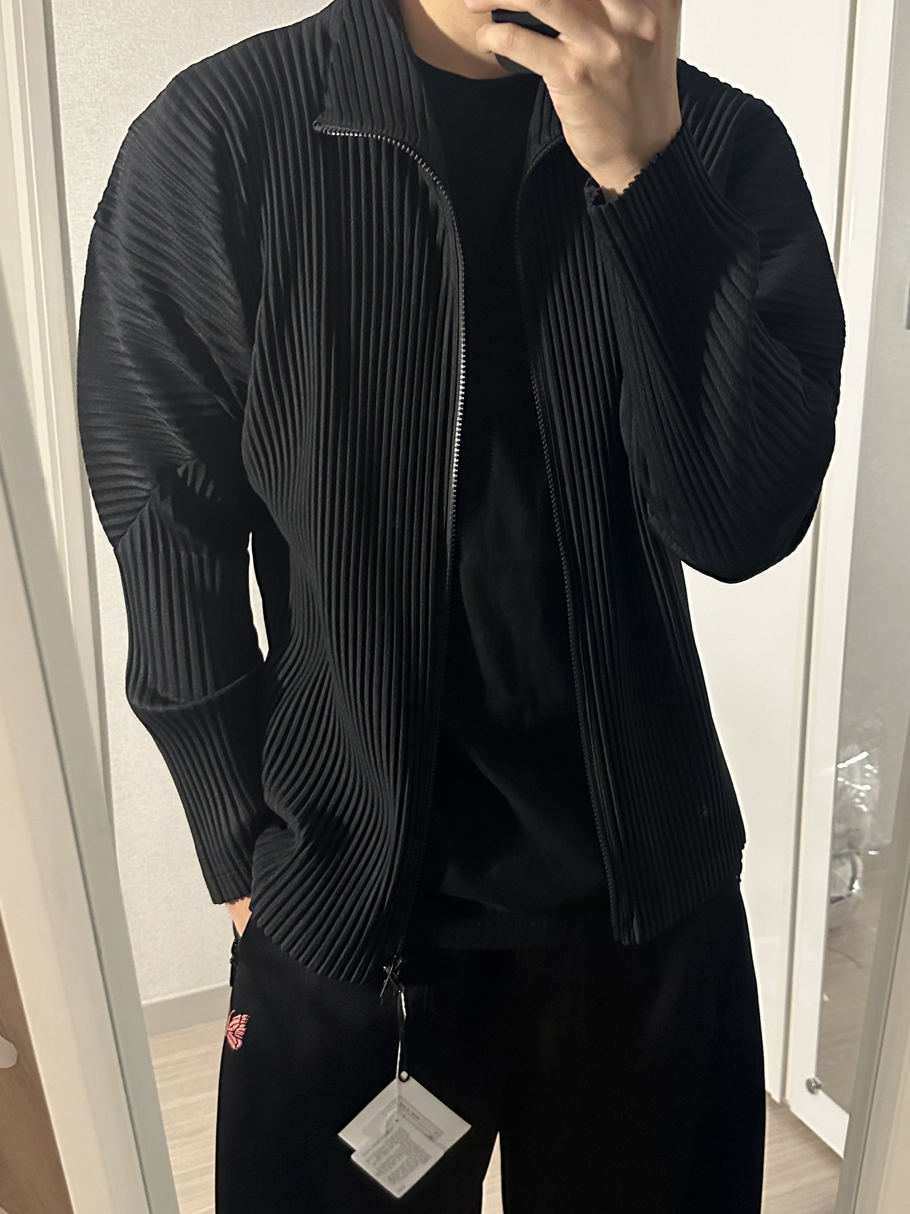 Homme Plisse Issey Miyake Basics Zip Up Jacket Black 착용 스타일 - 2