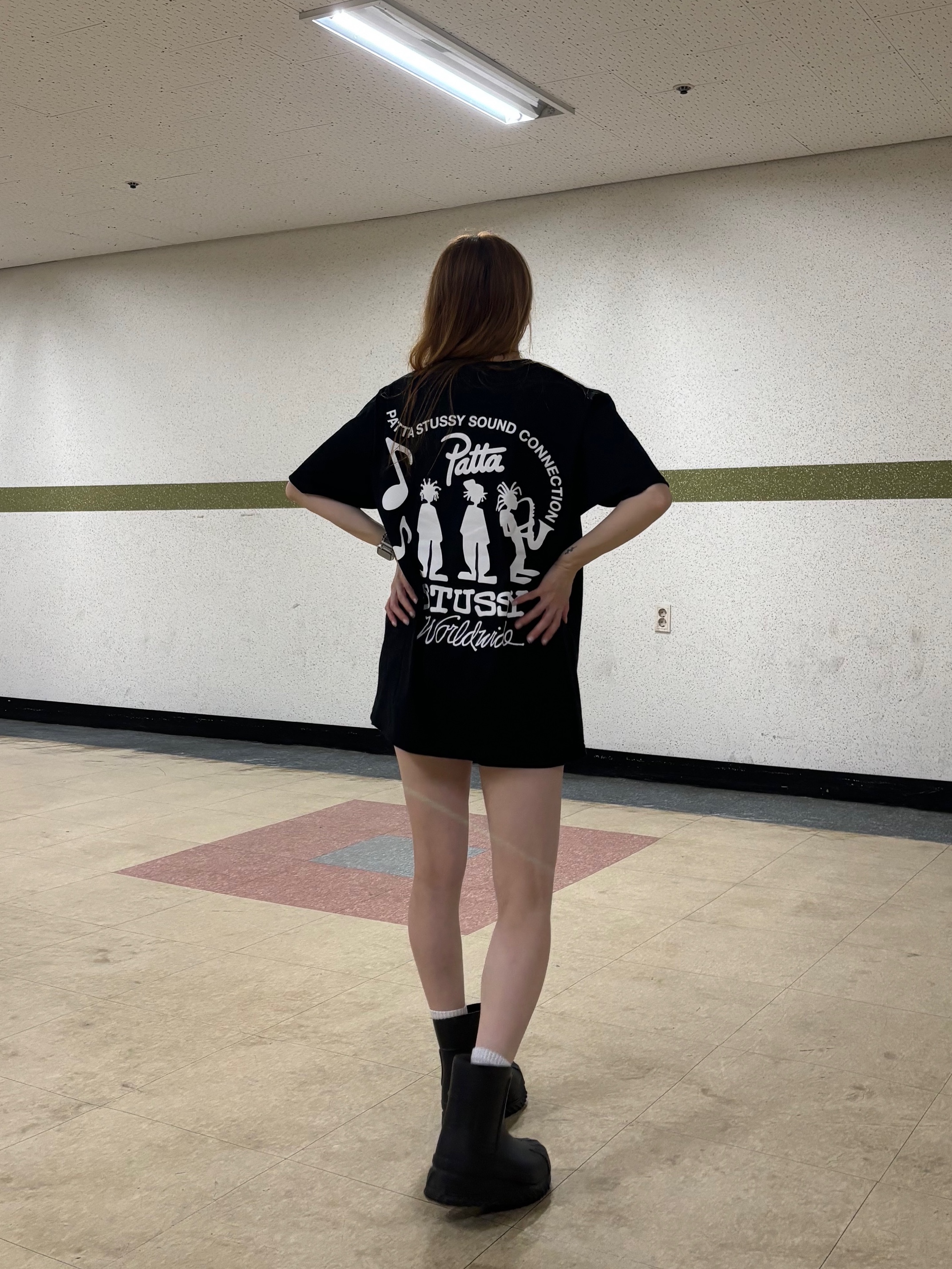 Stussy x Patta Sound Connection T-Shirt Black, (W) Adidas Adifom Superstar Boot Black 착용 스타일 - 2
