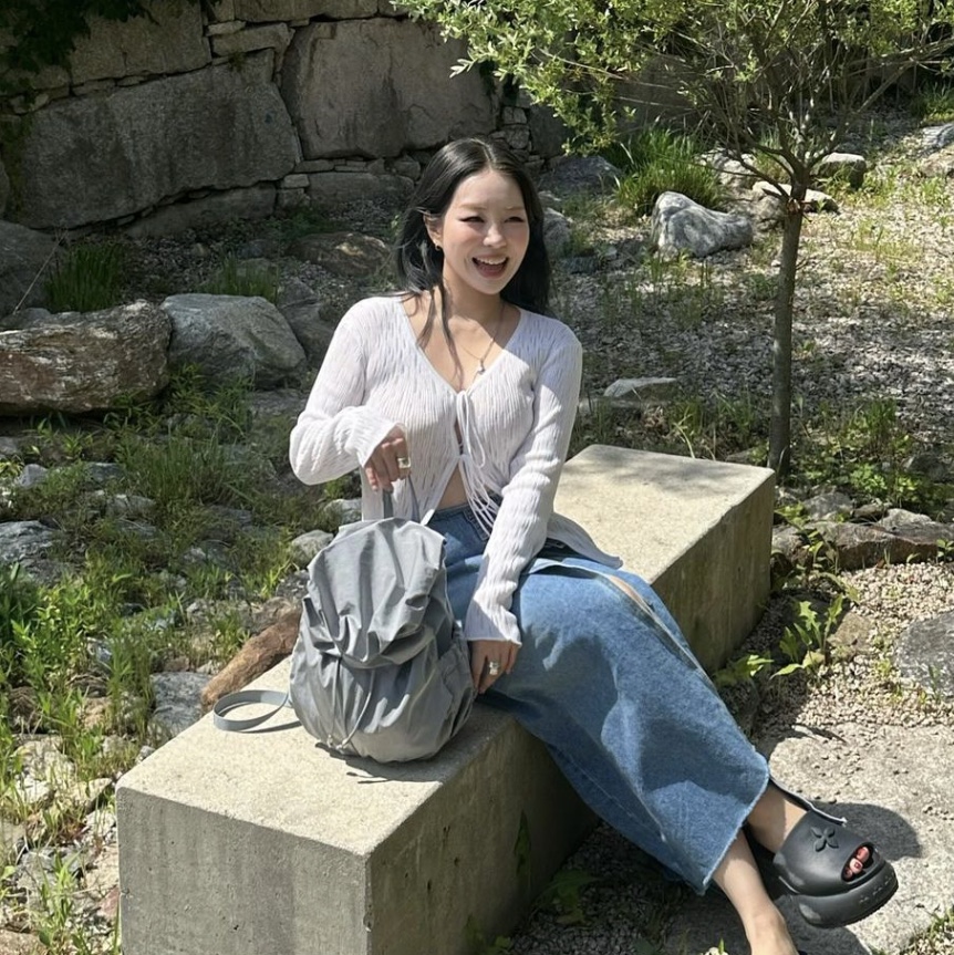 ACOC Blooming Backpack Gray, ACOC Blooming Backpack Ice Blue 착용 스타일