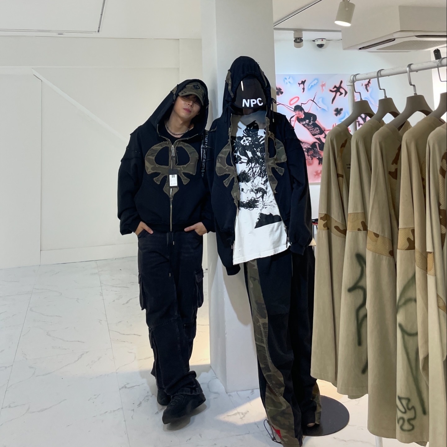 Nike x Stussy Air Penny II Black, IATF x Skoot Grow Op Hood Zip Up Black 착용 스타일 - 2