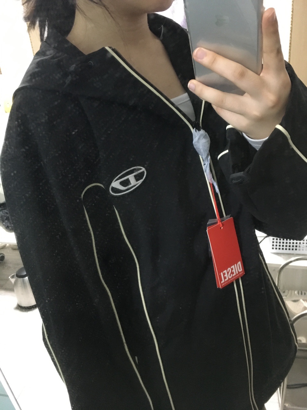 Diesel J-Hives Windbreaker with Contrast Piping Black 착용 스타일 - 4