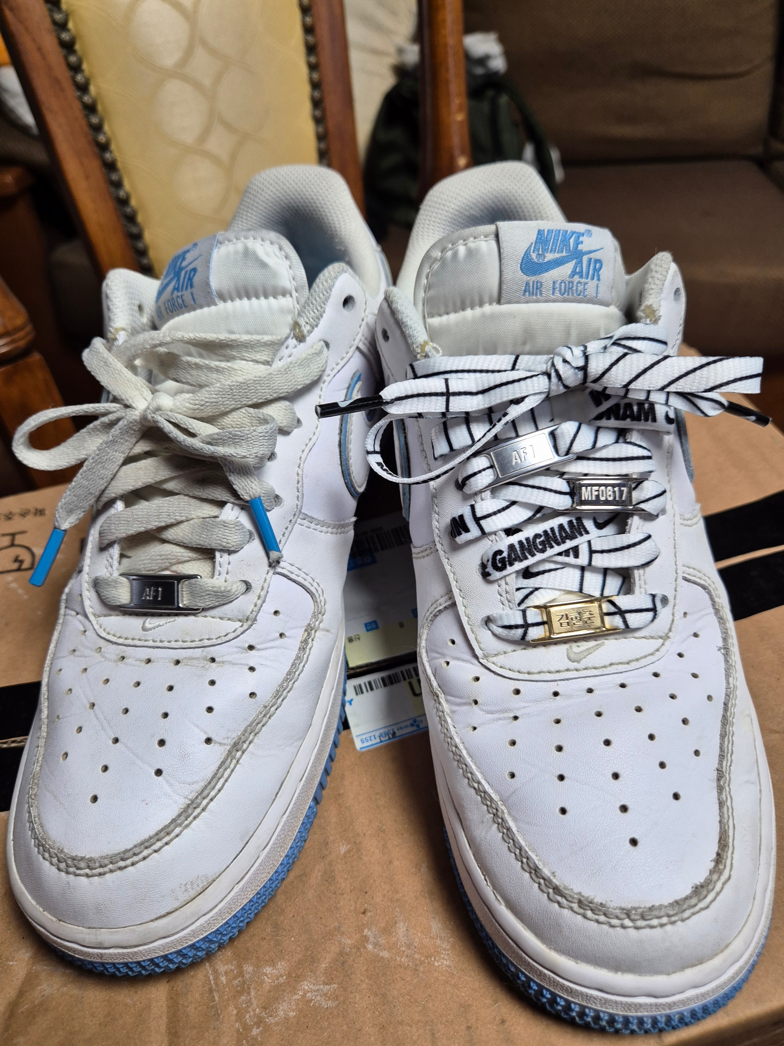 Nike Air Force 1 '07 White University Blue 착용 스타일 - 1