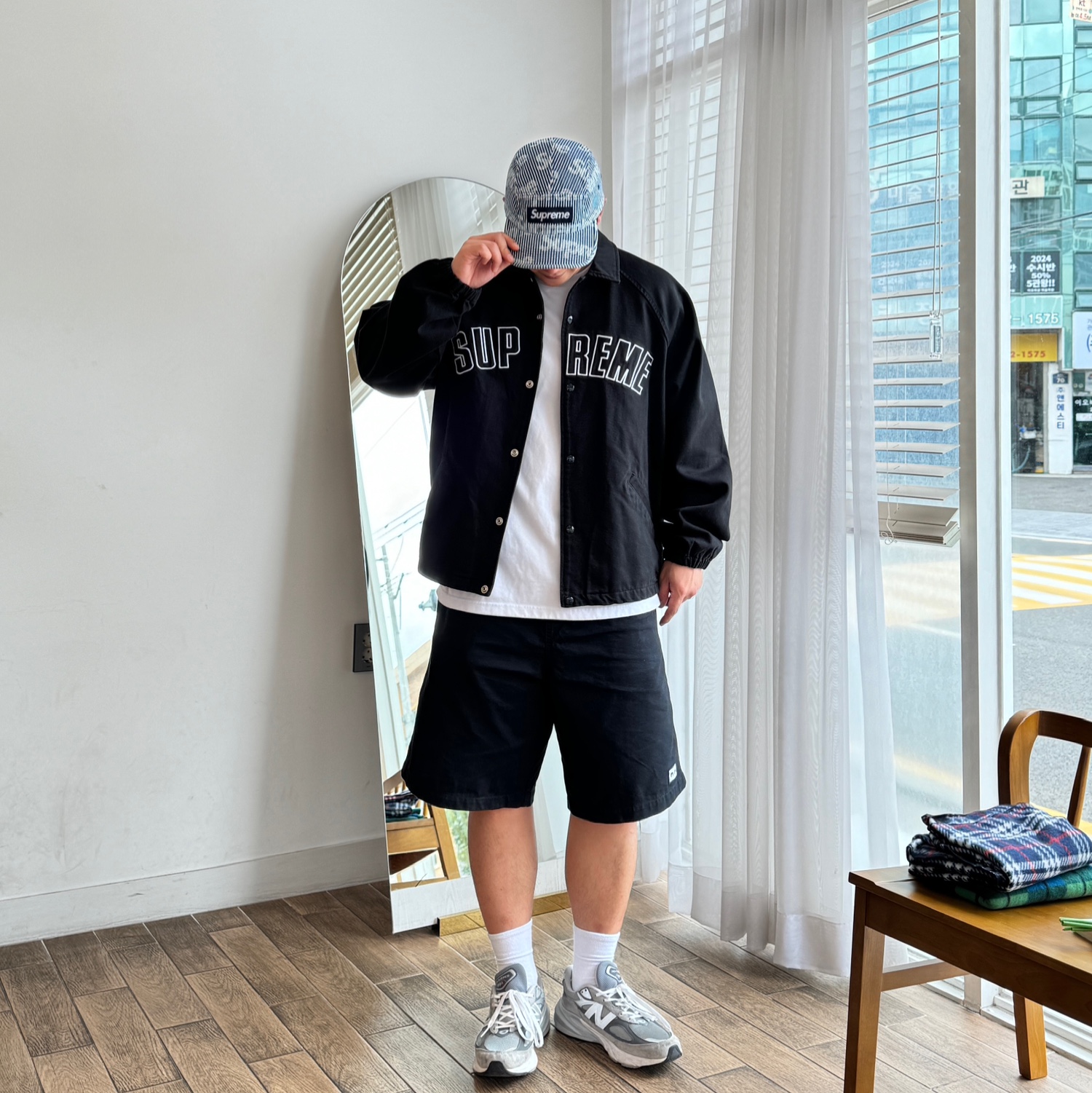 Supreme Arc Denim Coaches Jacket Black - 24SS, Supreme Denim Camp Cap Stripe - 24SS 착용 스타일 - 3