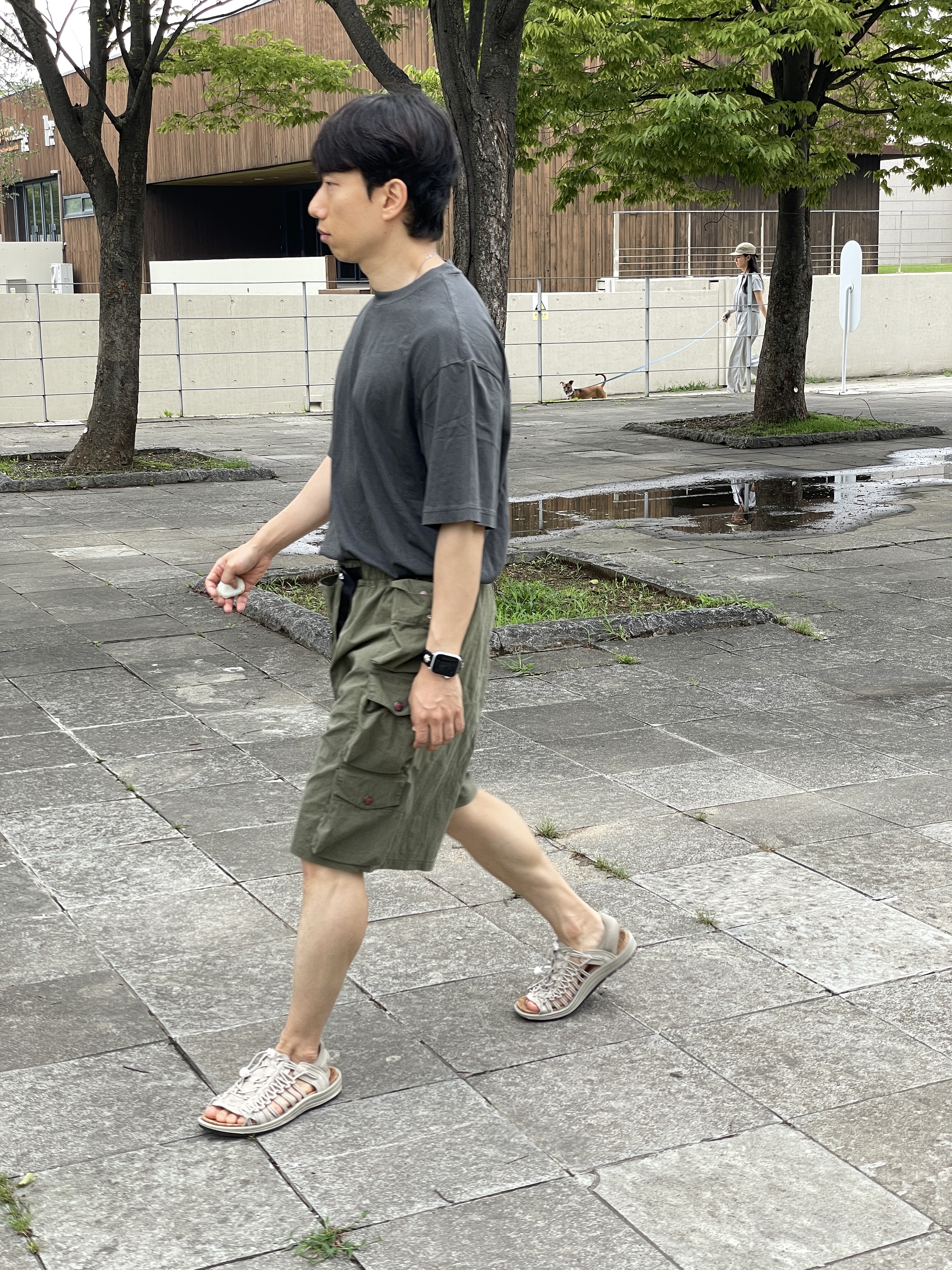 Kapital Ripstop Nam Shorts Khaki 착용 스타일 - 3
