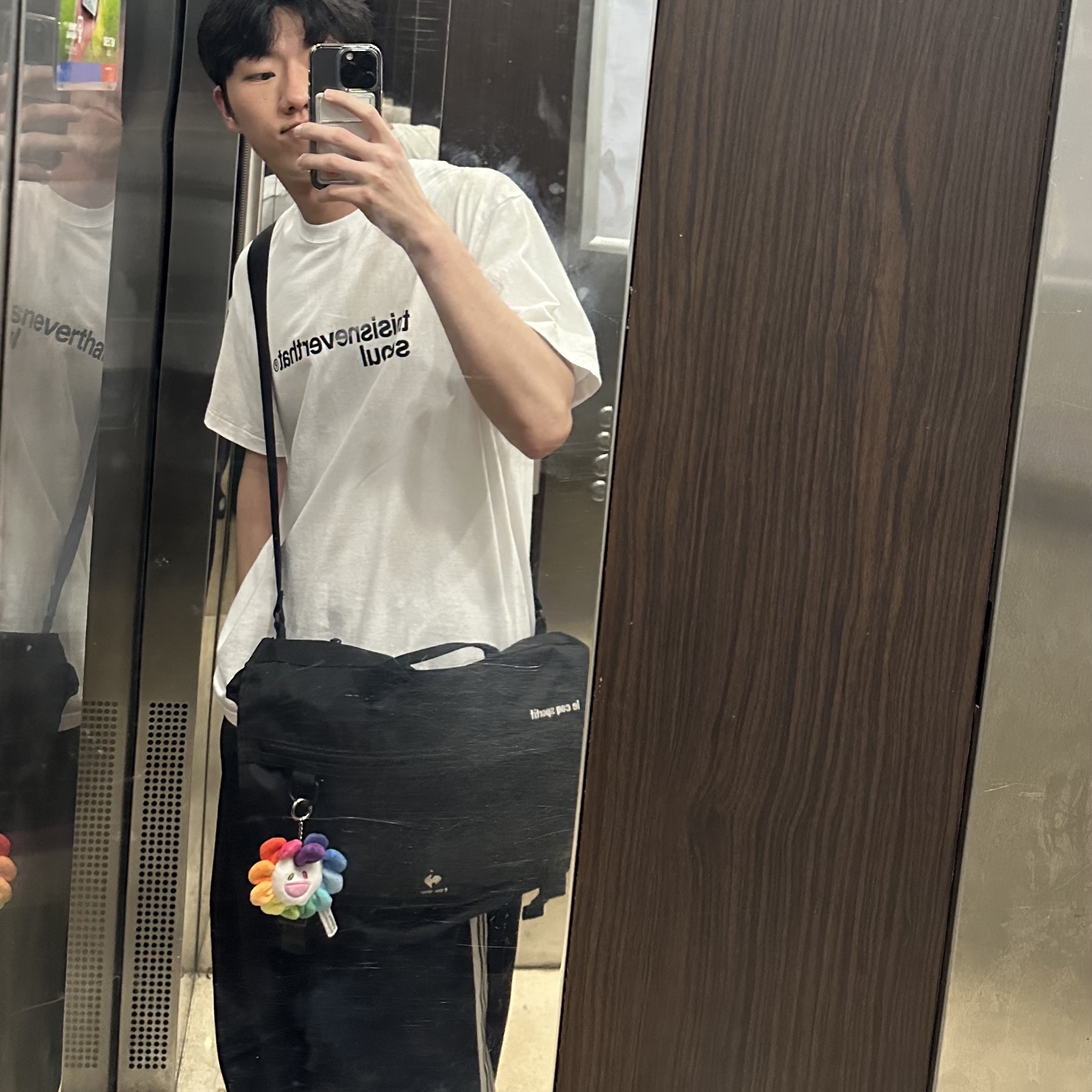 NewJeans x Murakami Plush Keyring Flower, Needles x LHP H.D. Track Pants Poly Smooth Black White 착용 스타일