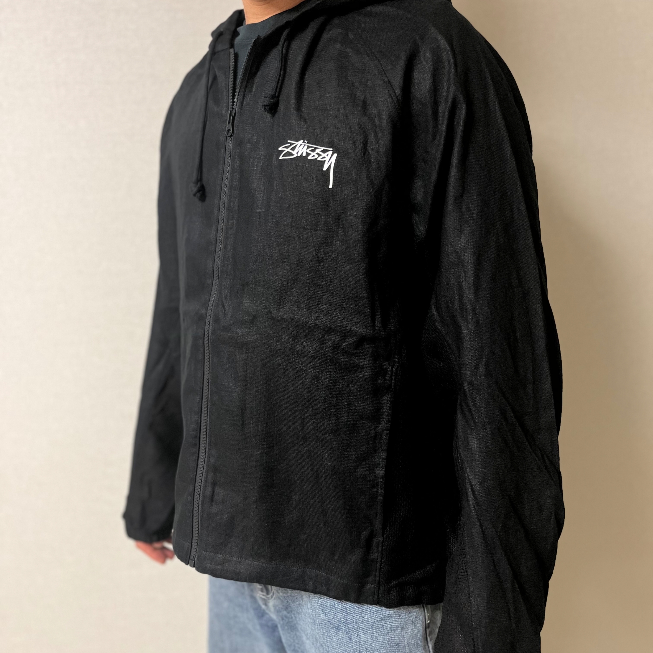 Nike x Stussy Linen Shell Jacket Black (FZ5751-010) 착용 스타일 - 3