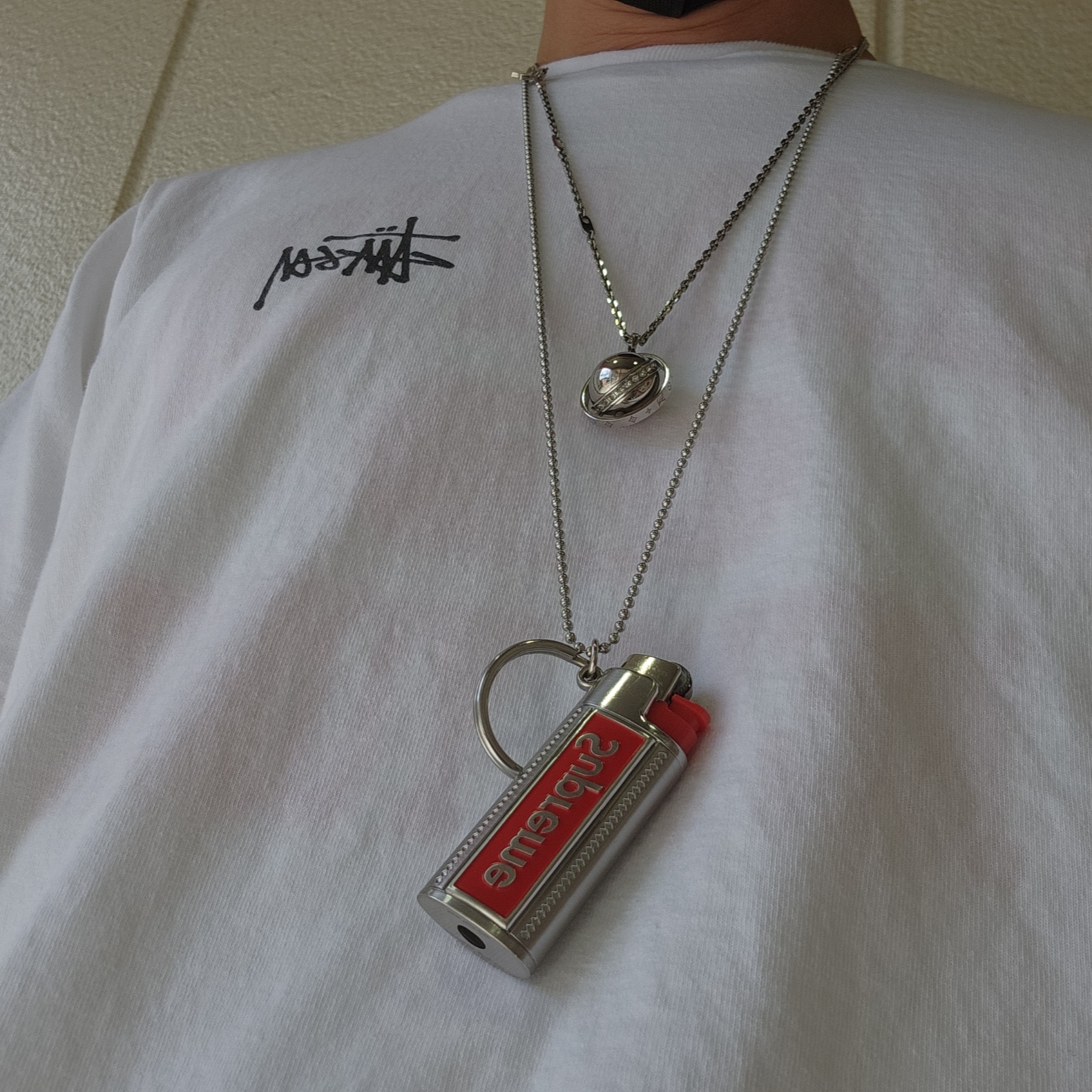Stussy Sunset T-Shirt White, Supreme Seoul Box Logo T-Shirt White - 23FW 착용 스타일 - 4