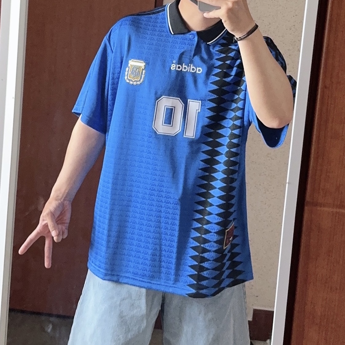 Adidas Argentina 1994 Away Jersey Blue - KR Sizing 착용 스타일