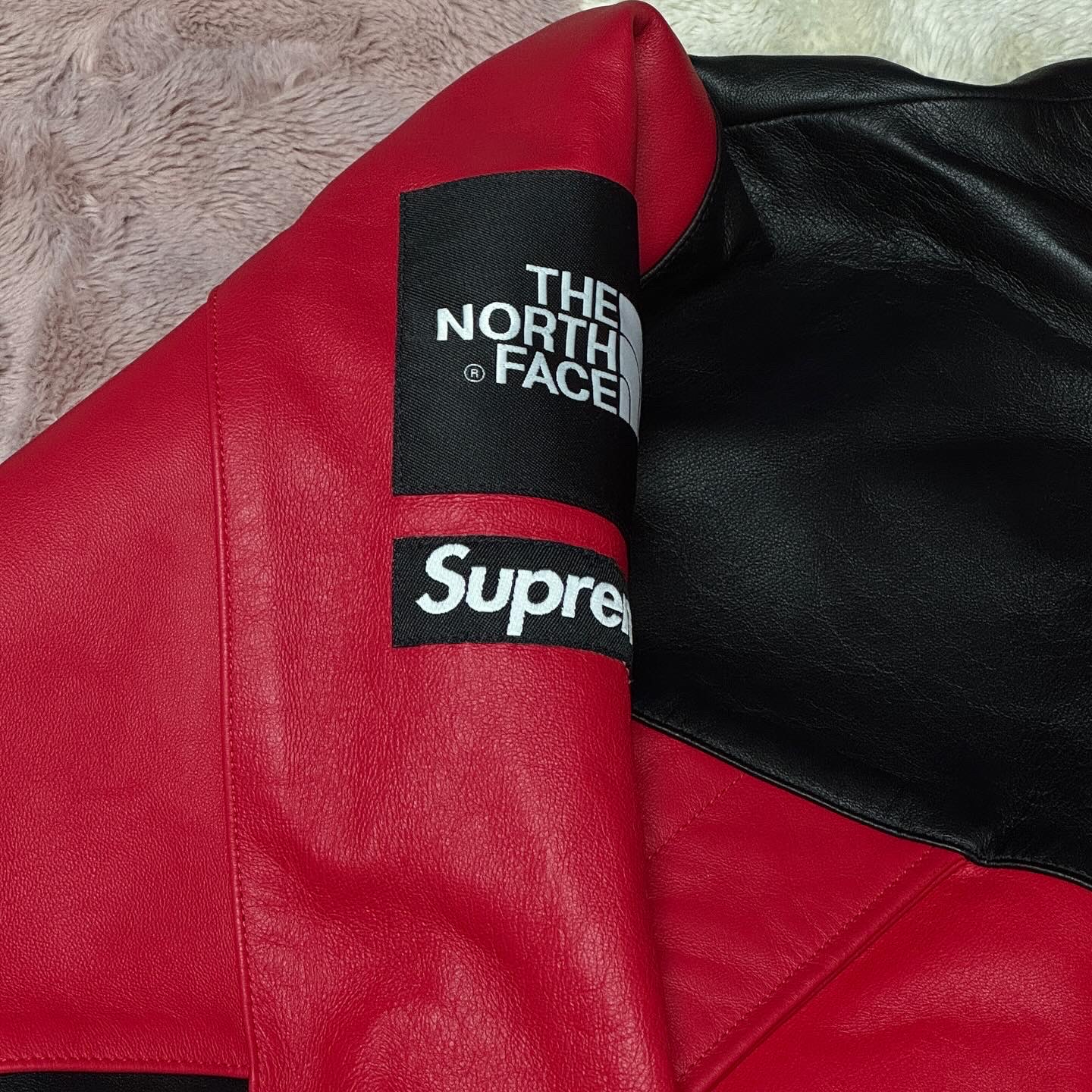 Supreme x The North Face Leather Mountain Parka Red - 18FW 착용 스타일 - 1