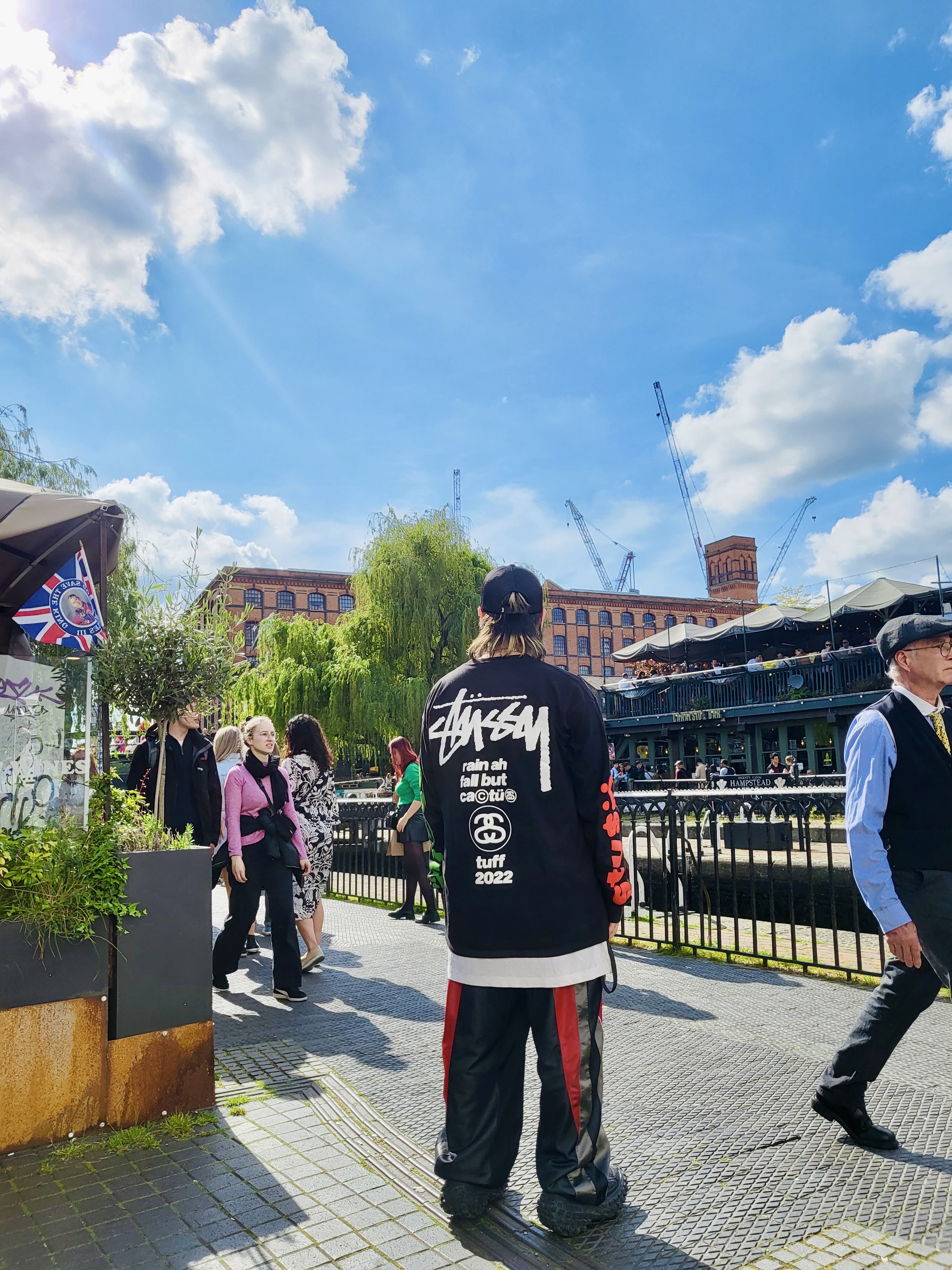 Stussy x Cactus Plant Flea Market Sport LS T-Shirt Black, Nike x Cactus Plant Flea Market MX Rave Pants Red Grey Black - US/EU 착용 스타일 - 2