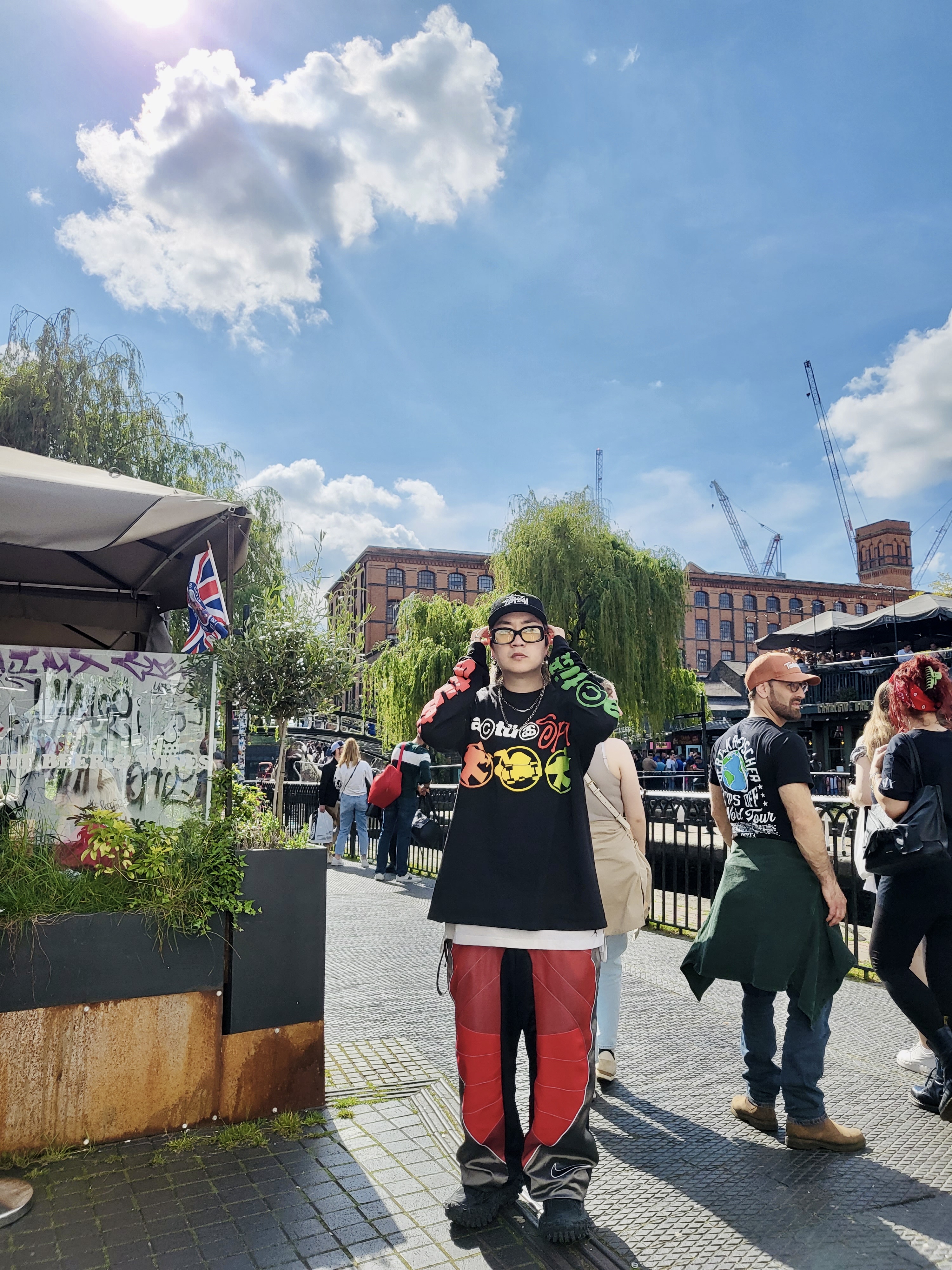 Stussy x Cactus Plant Flea Market Sport LS T-Shirt Black, Nike x Cactus Plant Flea Market MX Rave Pants Red Grey Black - US/EU 착용 스타일 - 1