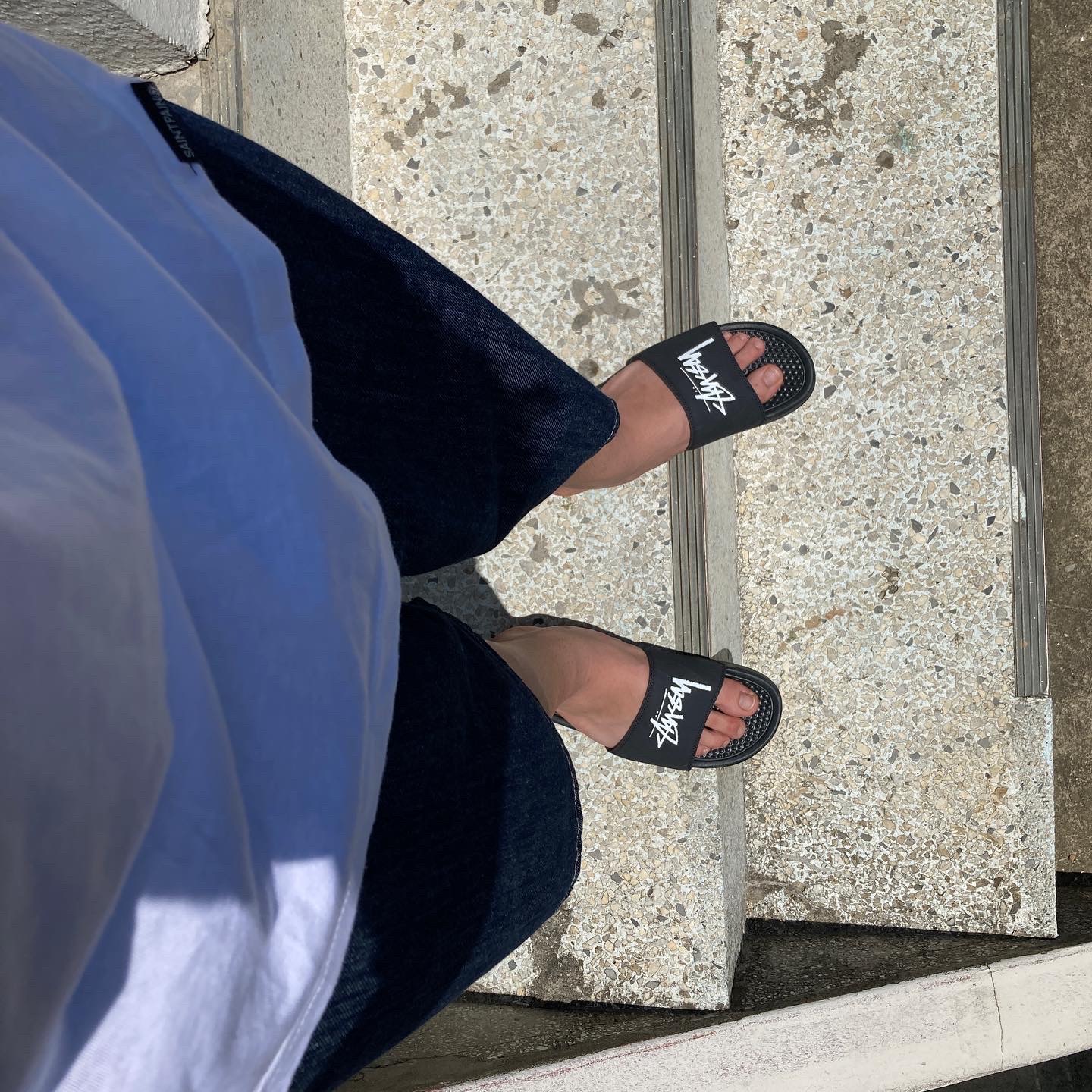 Nike x Stussy Benassi Slide Off Noir 착용 스타일