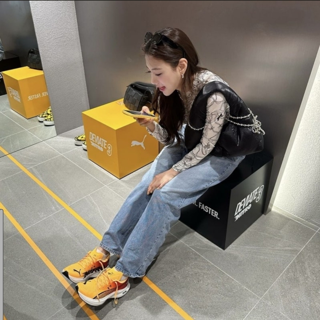 Puma Deviate Nitro 3 Fade Sun Stream Sunset Glow 착용 스타일 - 1