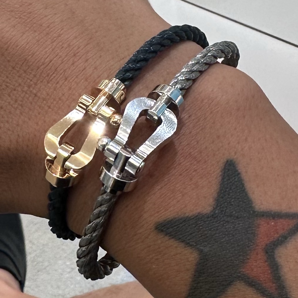 Fred Force 10 Steel Cable Bracelet Large 18K Yellow Gold, Fred Force 10 Steel Cable Bracelet Large 18K White Gold 착용 스타일 - 6