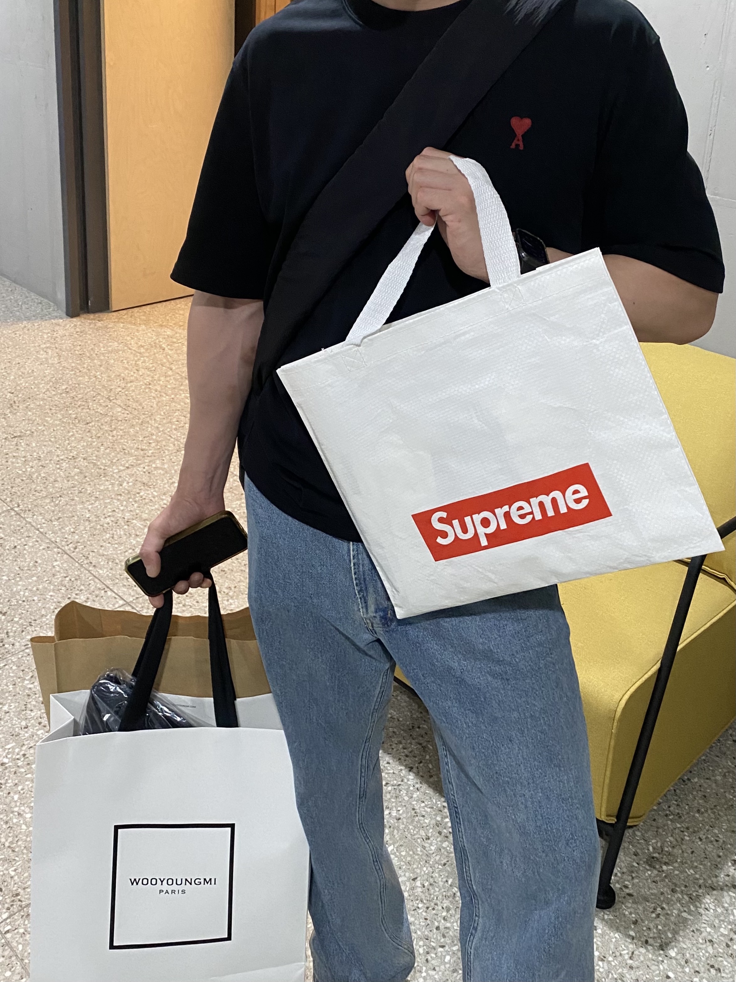 Wooyoungmi Denim Back Logo Shirt Black - 23SS, Maison Mihara Yasuhiro Peterson23 OG Sole Canvas Low-top Sneakers Black 착용 스타일 - 3