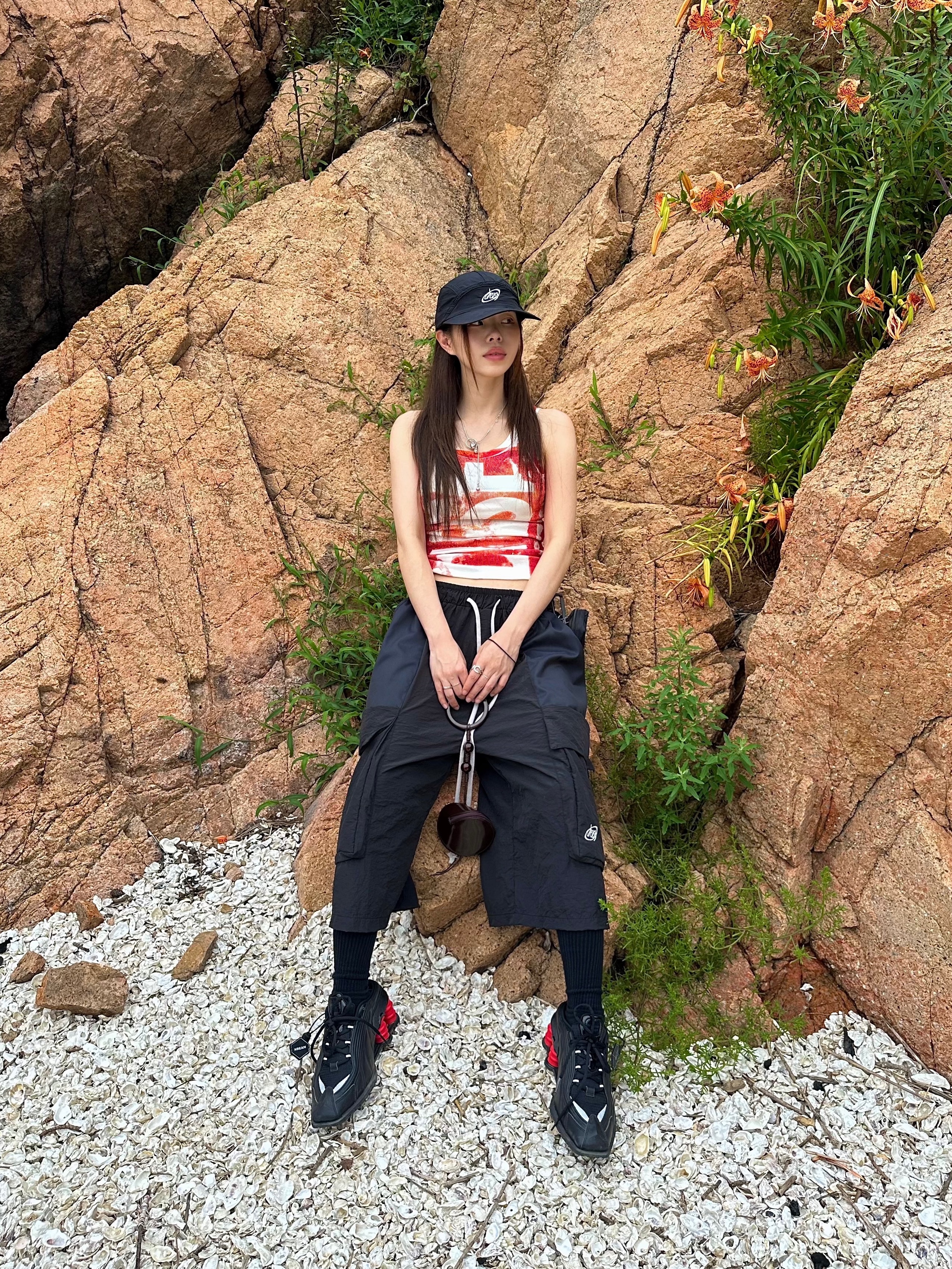 (W) Diesel T-Anky-G1 Tank Top with Bleeding-Effect Logo Red 착용 스타일 - 2