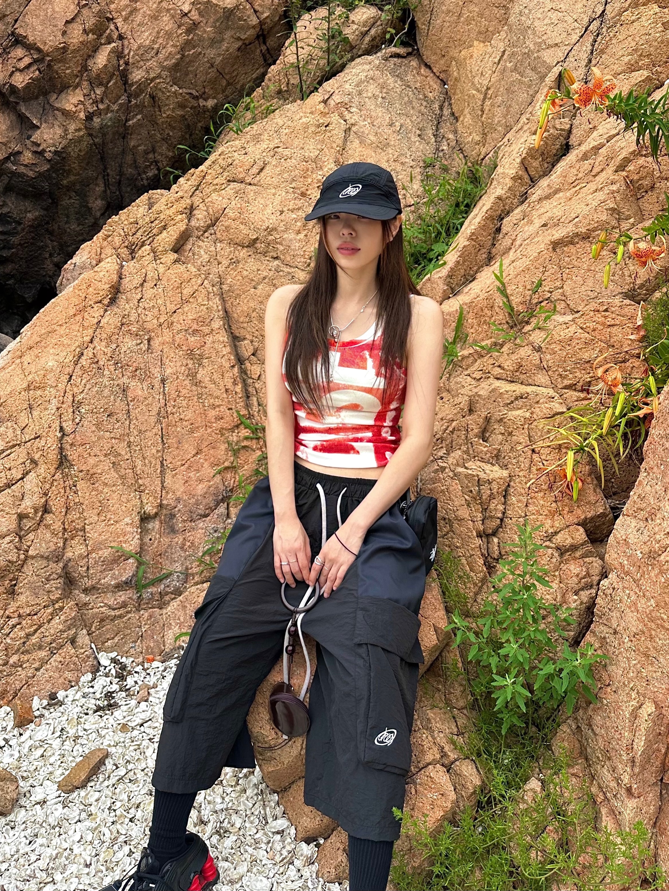 (W) Diesel T-Anky-G1 Tank Top with Bleeding-Effect Logo Red 착용 스타일 - 5