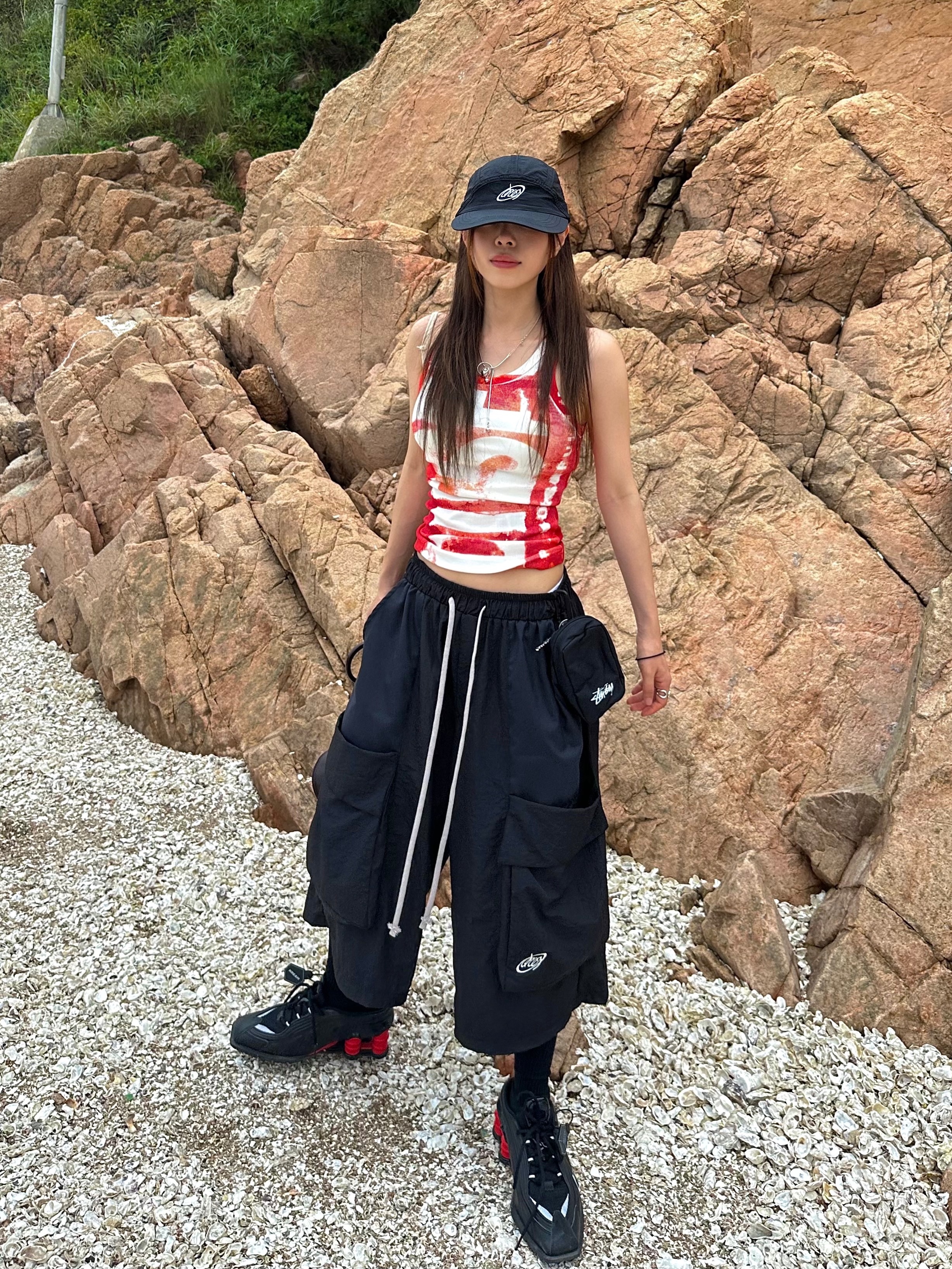 (W) Diesel T-Anky-G1 Tank Top with Bleeding-Effect Logo Red 착용 스타일 - 4