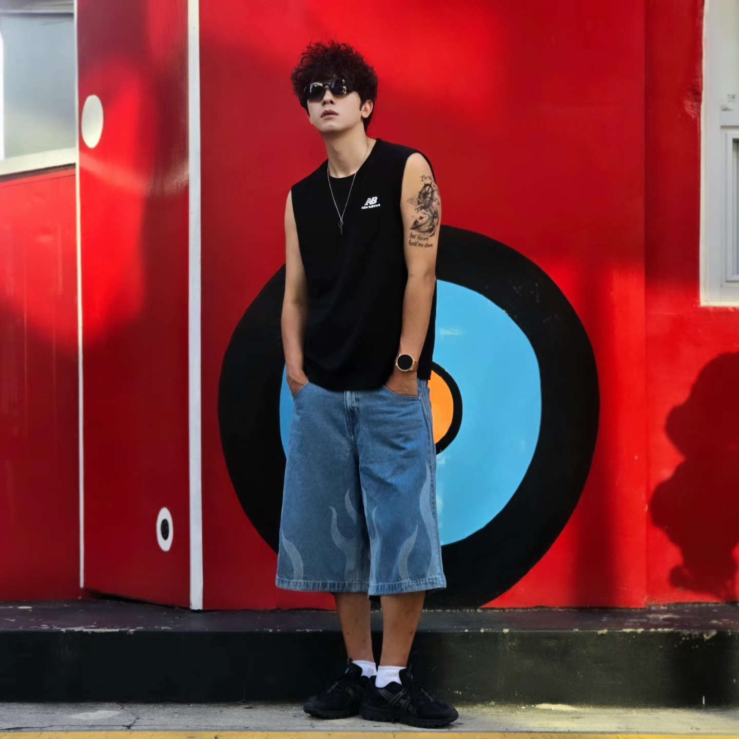 Adidas Flames Denim Shorts Blue - KR Sizing, Adidas Flames Denim Shorts Blue - US Sizing 착용 스타일 - 6
