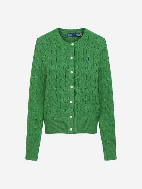 [30%적립] Polo Ralph Lauren Women Cable Knit Cotton Crewneck Cardigan Yellow, [30%적립] Polo Ralph Lauren Women Cable Knit Cotton Crewneck Cardigan Green 착용 스타일 - 6