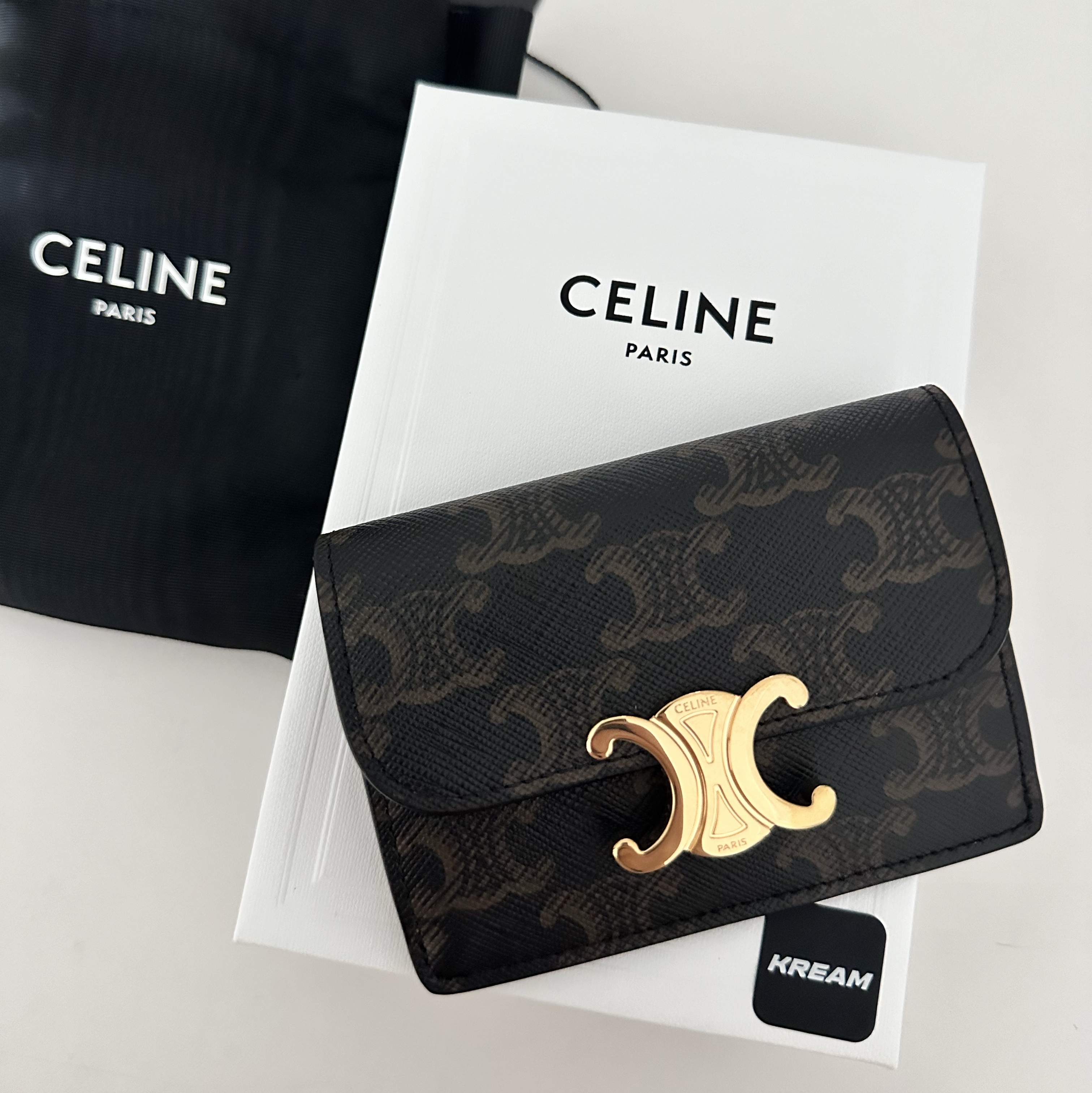 Celine Card Holder with Flap in Triomphe Canvas Tan 착용 스타일
