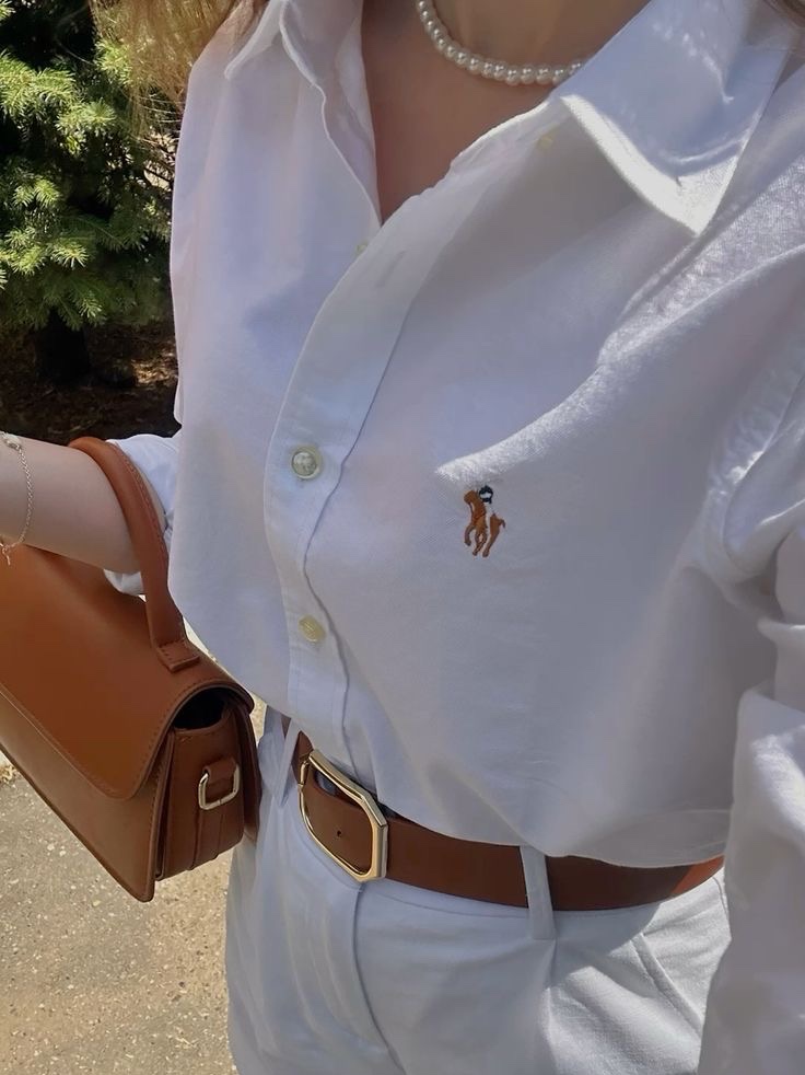Polo Ralph Lauren Custom Fit Oxford Shirt White 착용 스타일