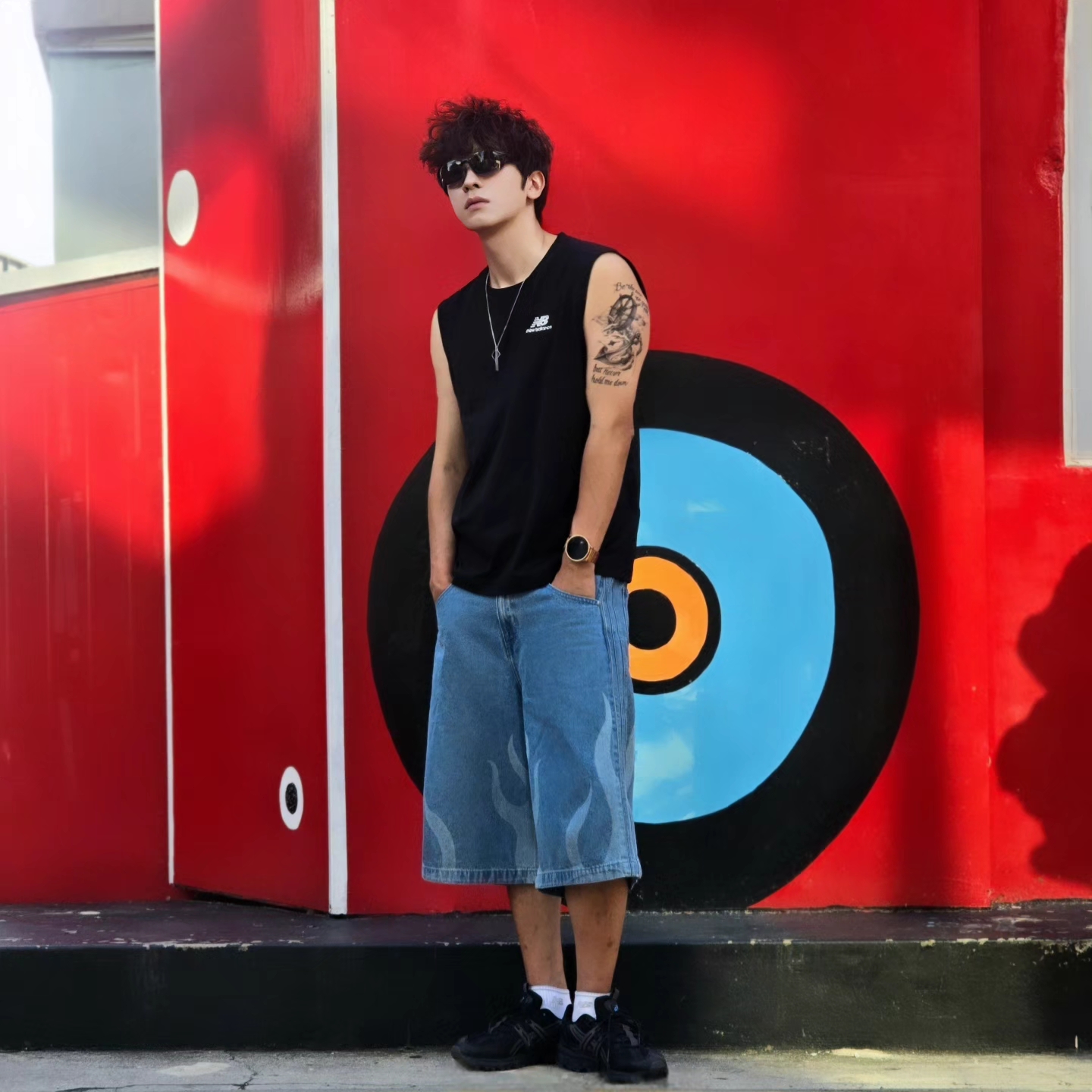 Adidas Flames Denim Shorts Blue - KR Sizing, Adidas Flames Denim Shorts Blue - US Sizing 착용 스타일 - 7