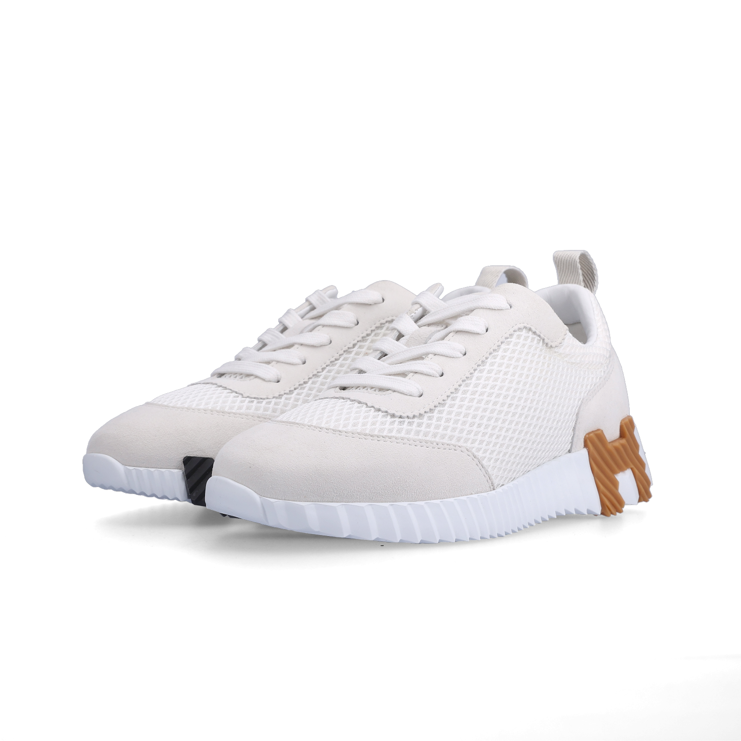 (W) Hermes Bouncing Sneakers Graphic Mesh Suede Goatskin & Blanc